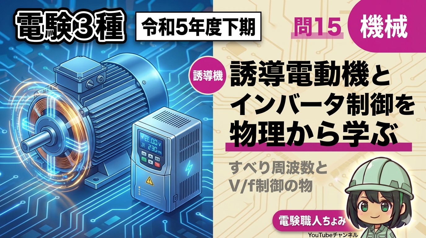 【電験3種】令和5年下期｜機械 問15｜誘導機のインバータ制御を徹底解説！