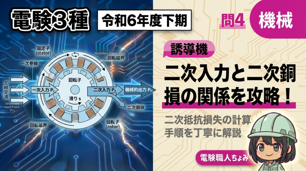 【電験3種】令和6年下期｜機械 問4｜誘導機の二次銅損を求める！