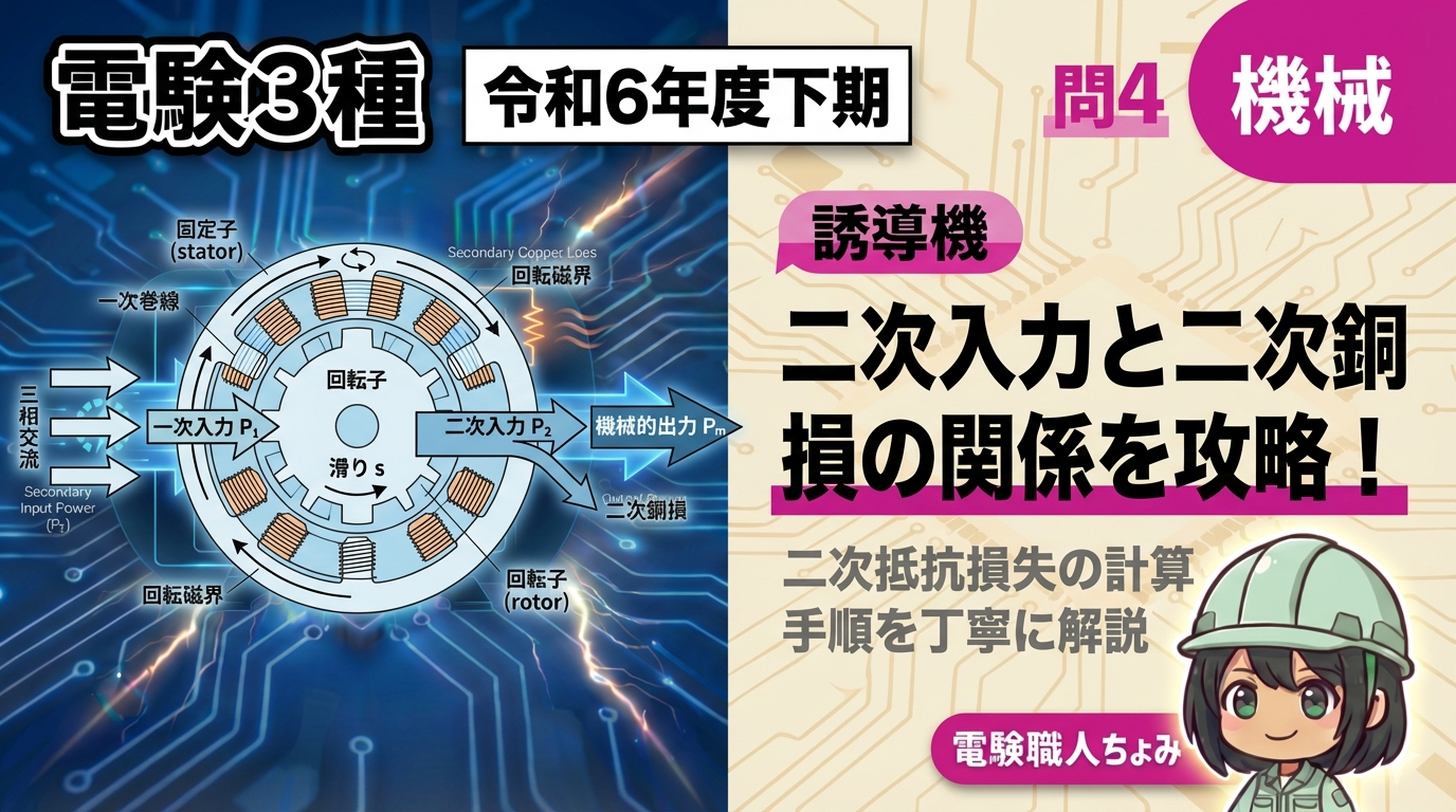【電験3種】令和6年下期｜機械 問4｜誘導機の二次銅損を求める！