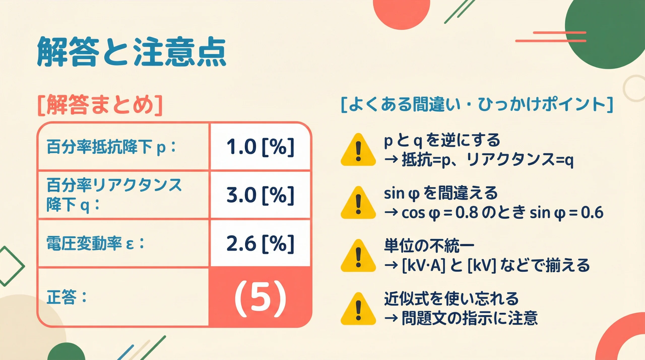 計算結果のまとめと正答(選択肢5)