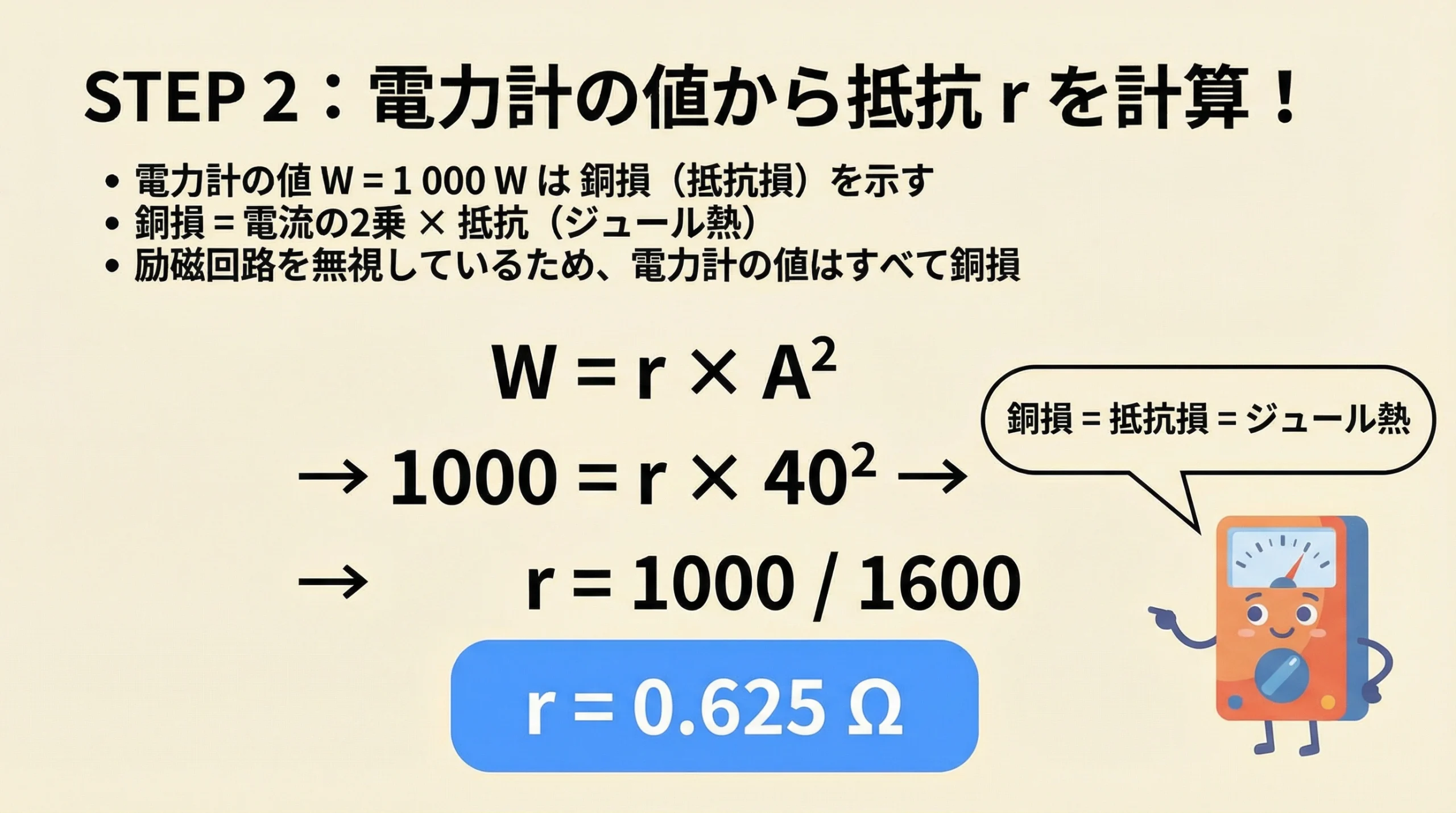 電力計の値から抵抗rの計算