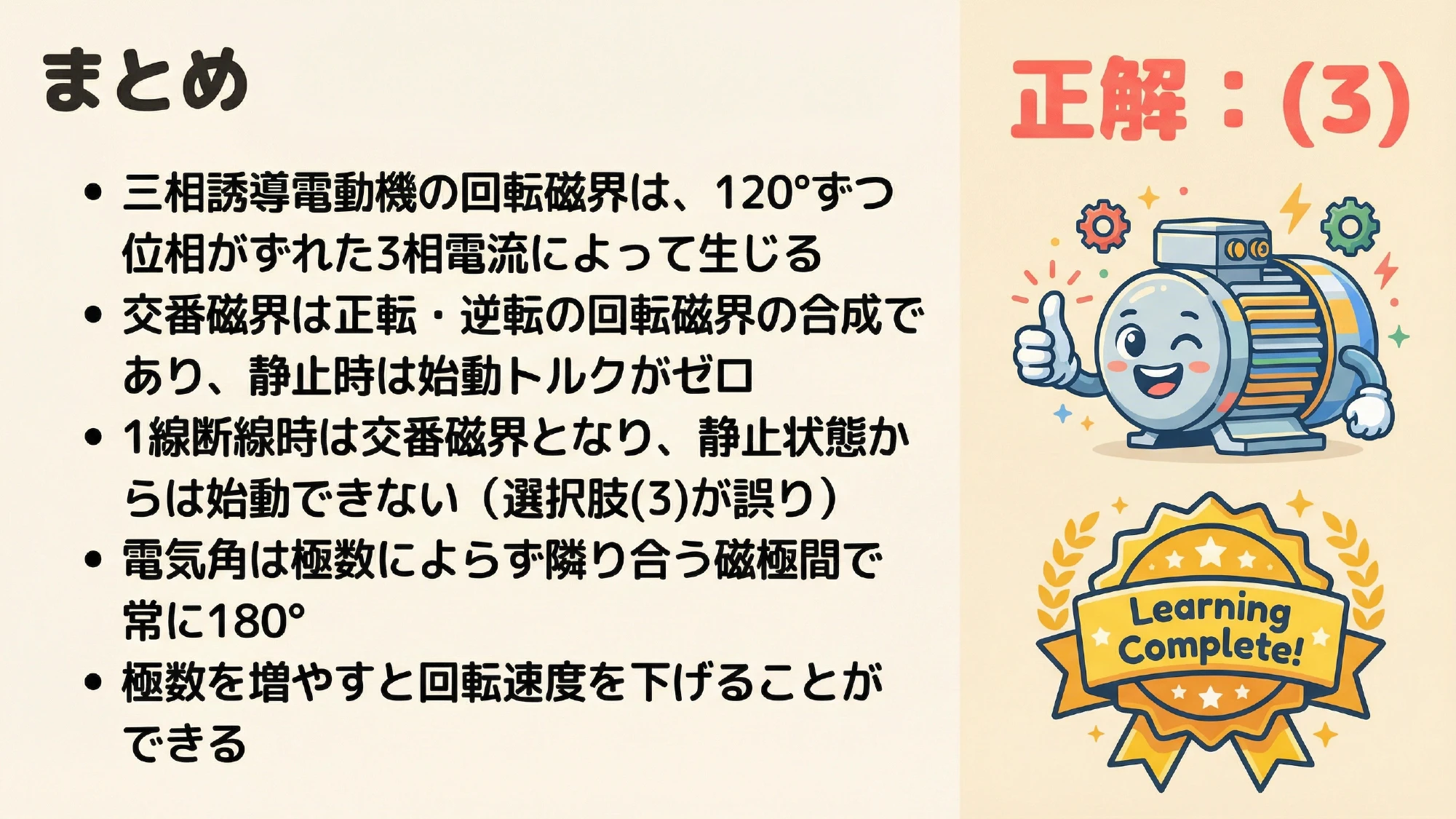 まとめスライド（正解(3)と5つのポイント）