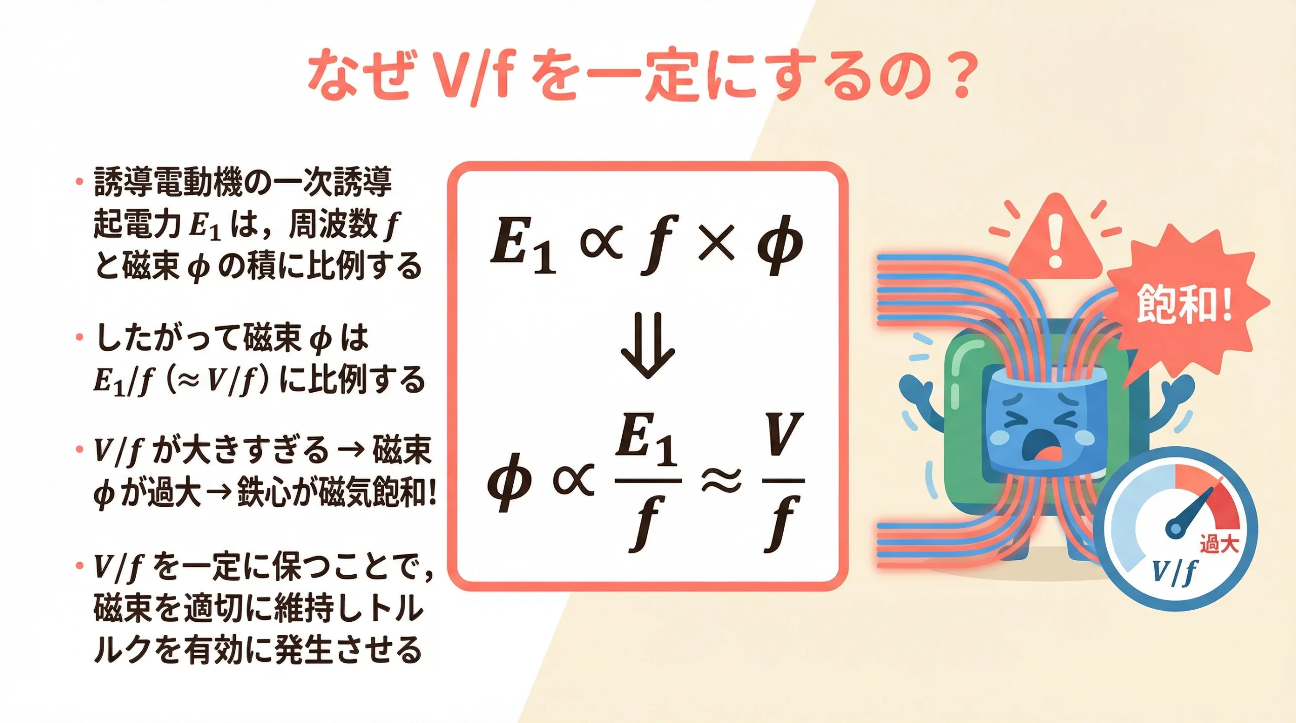 誘導電動機の一次誘導起電力と磁束の関係式