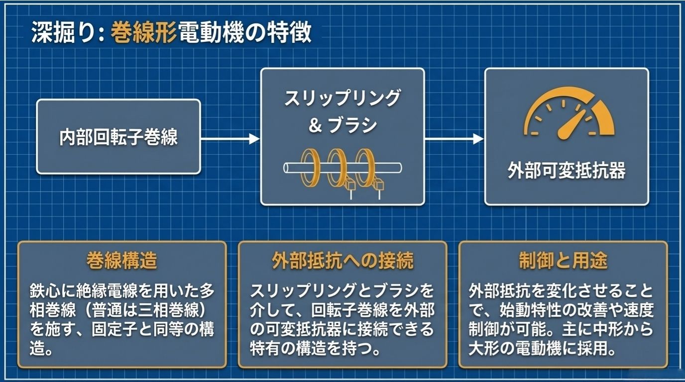 巻線形電動機の3つの特徴 - 巻線構造・外部抵抗への接続・制御と用途