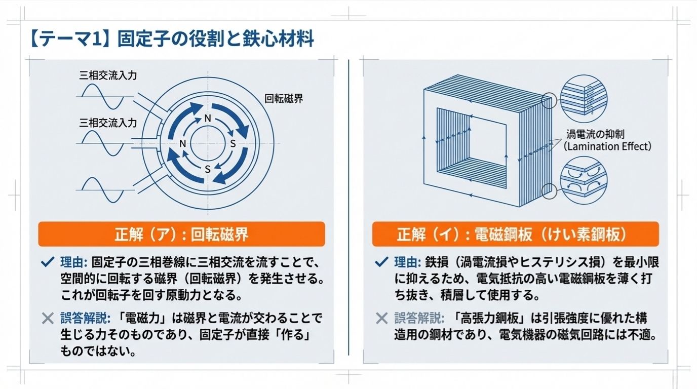 テーマ1 固定子の役割と鉄心材料 回転磁界と電磁鋼板