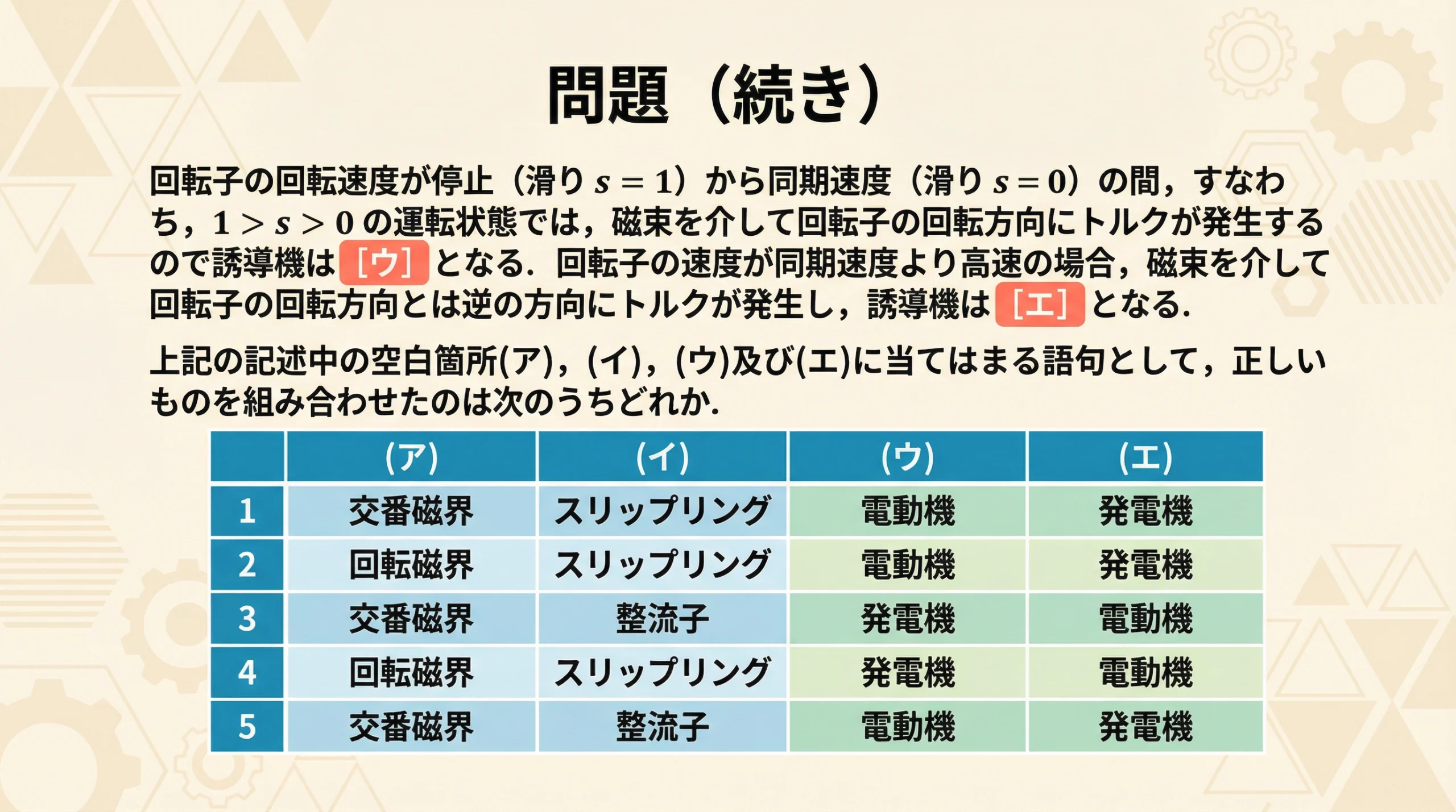 電験3種 機械 平成22年度 問3 問題文後半と選択肢