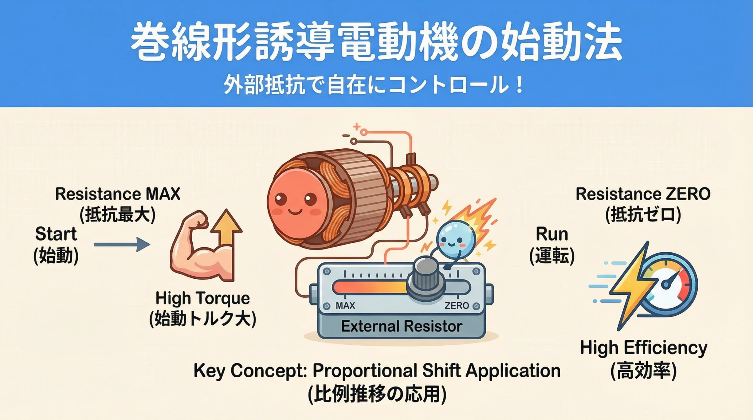 巻線形誘導電動機の始動法 外部抵抗制御