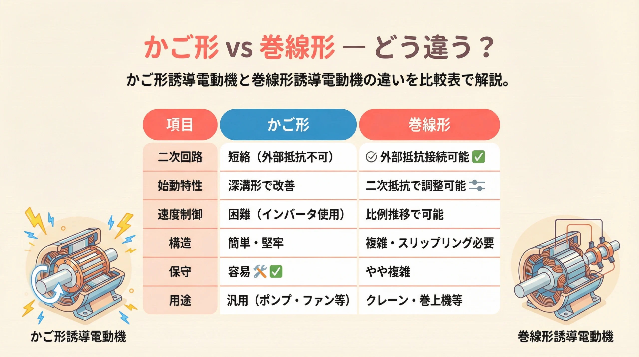 かご形 vs 巻線形 — どう違う？