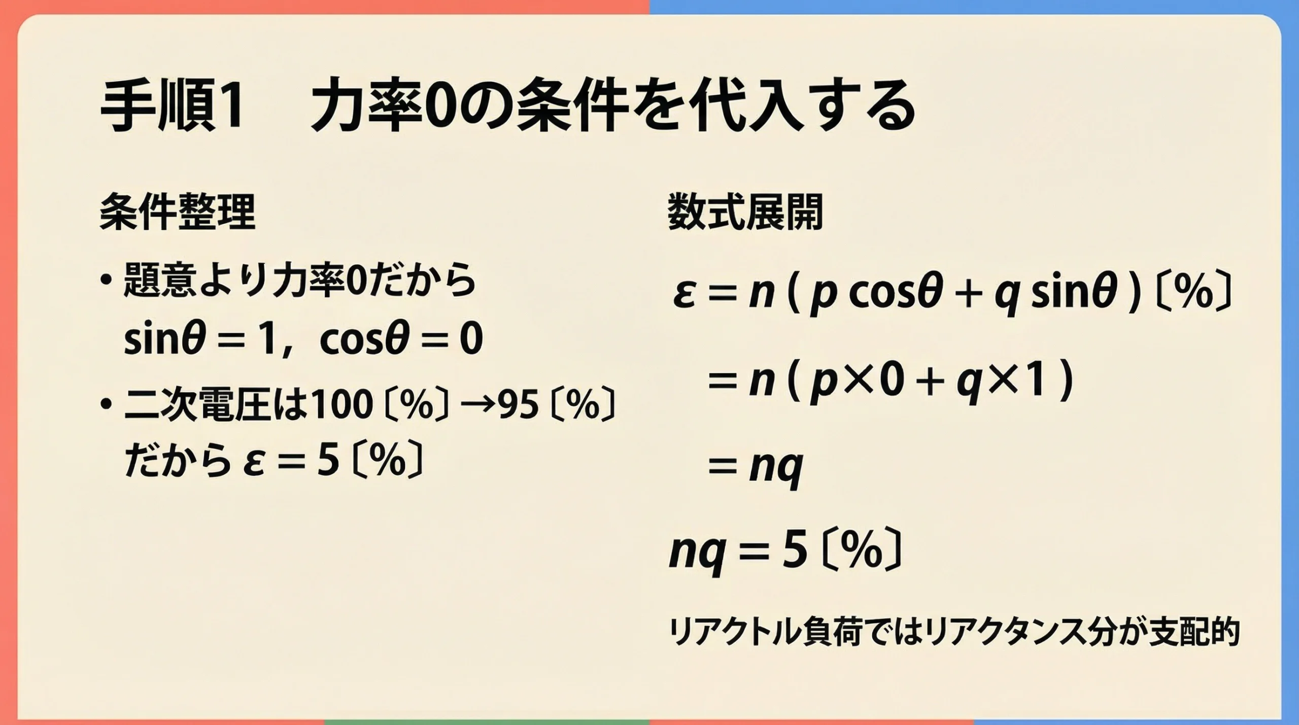 力率0の条件から nq=5パーセントを導く計算スライド