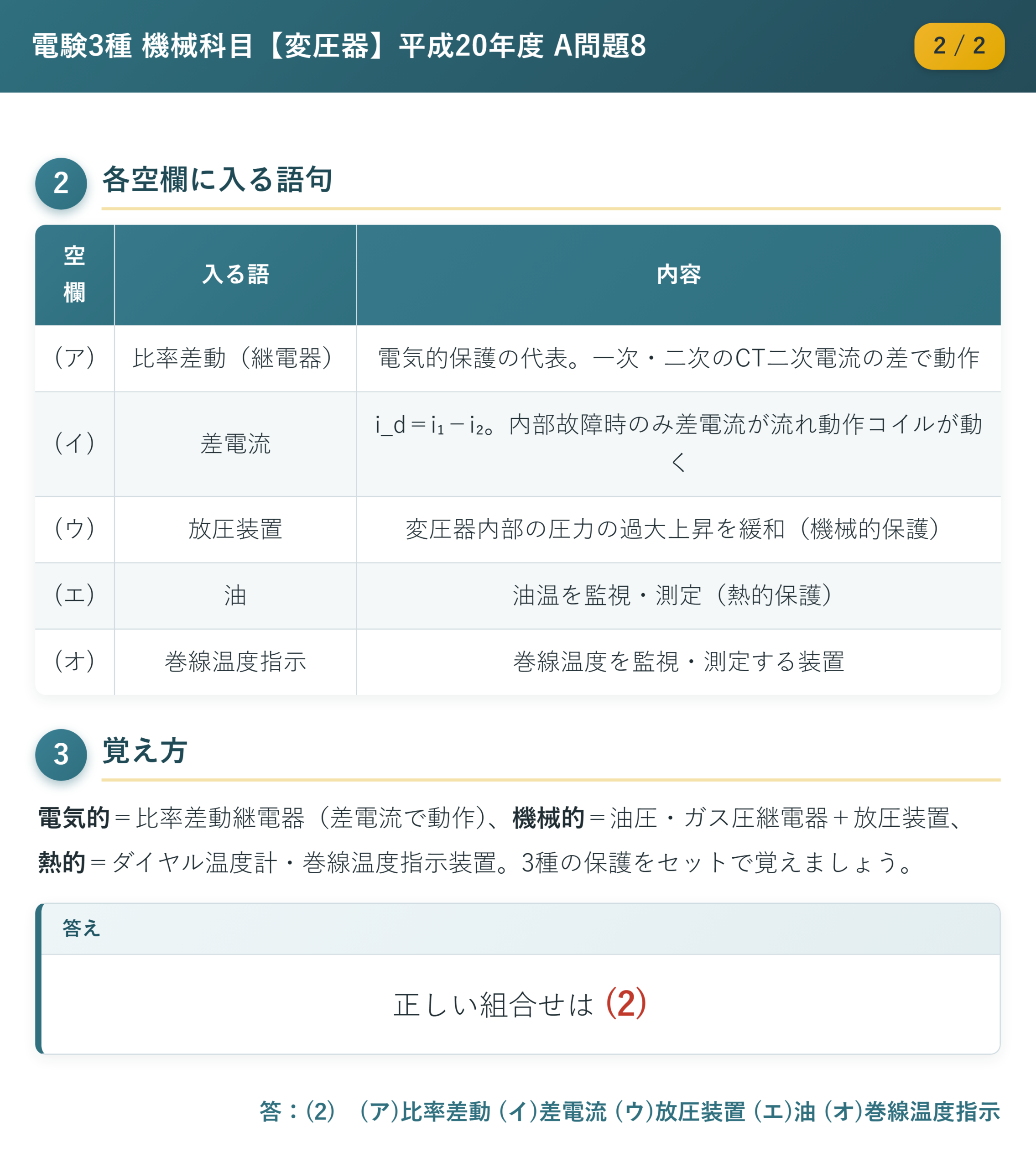 平成20年度 A問題8 解説2/2 各空欄に入る語句と答え