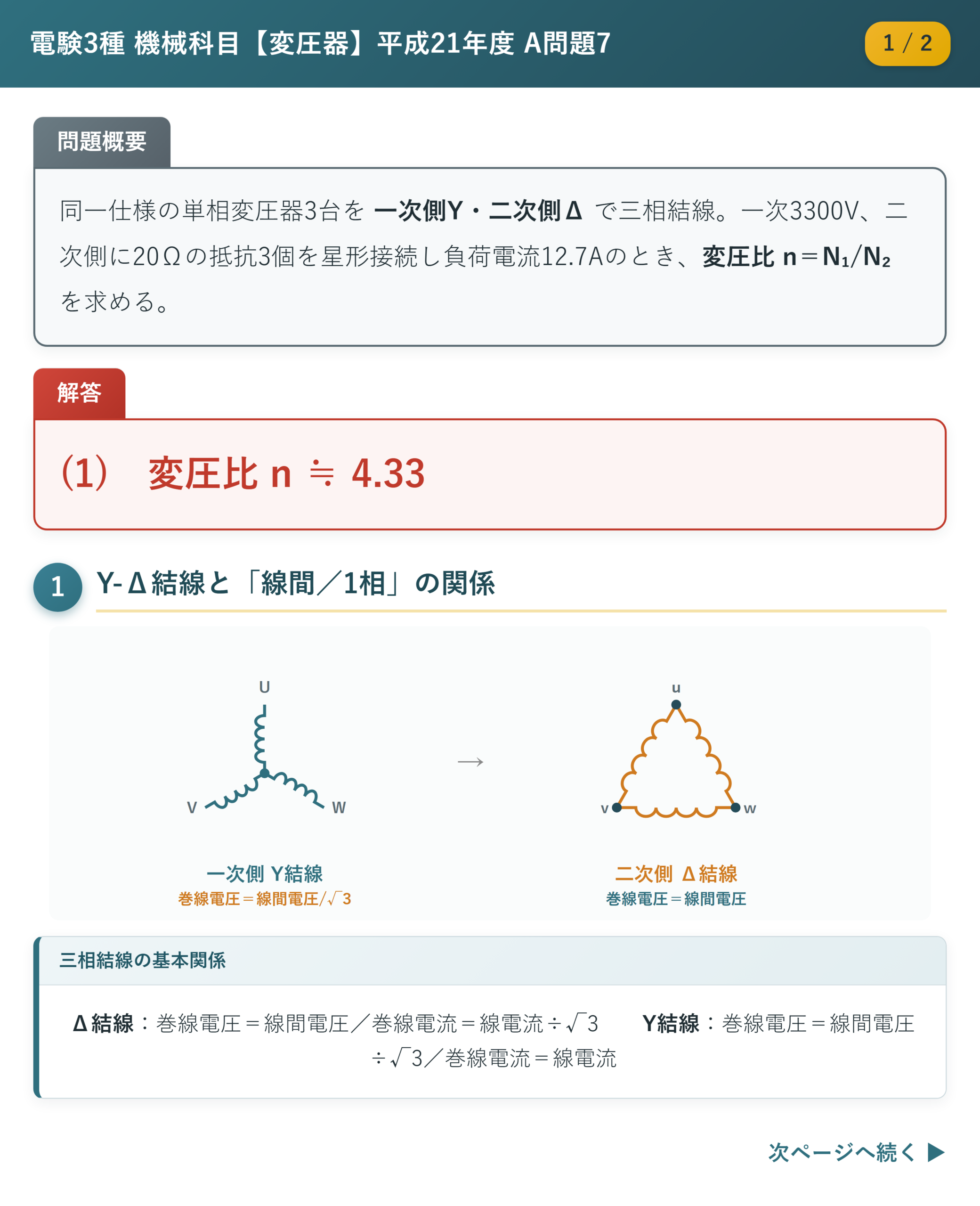 平成21年度 A問題7 解説1/2 Y-Δ結線図と条件整理