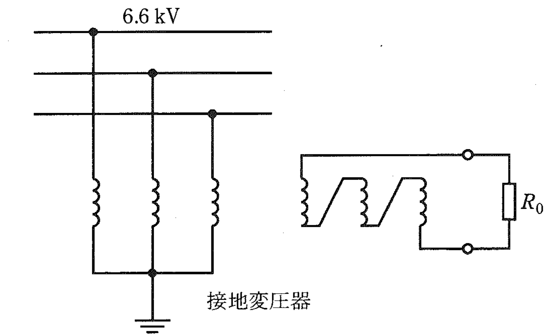 平成22年度 機械 A問題8 接地変圧器の結線図(Y-開放Δ)