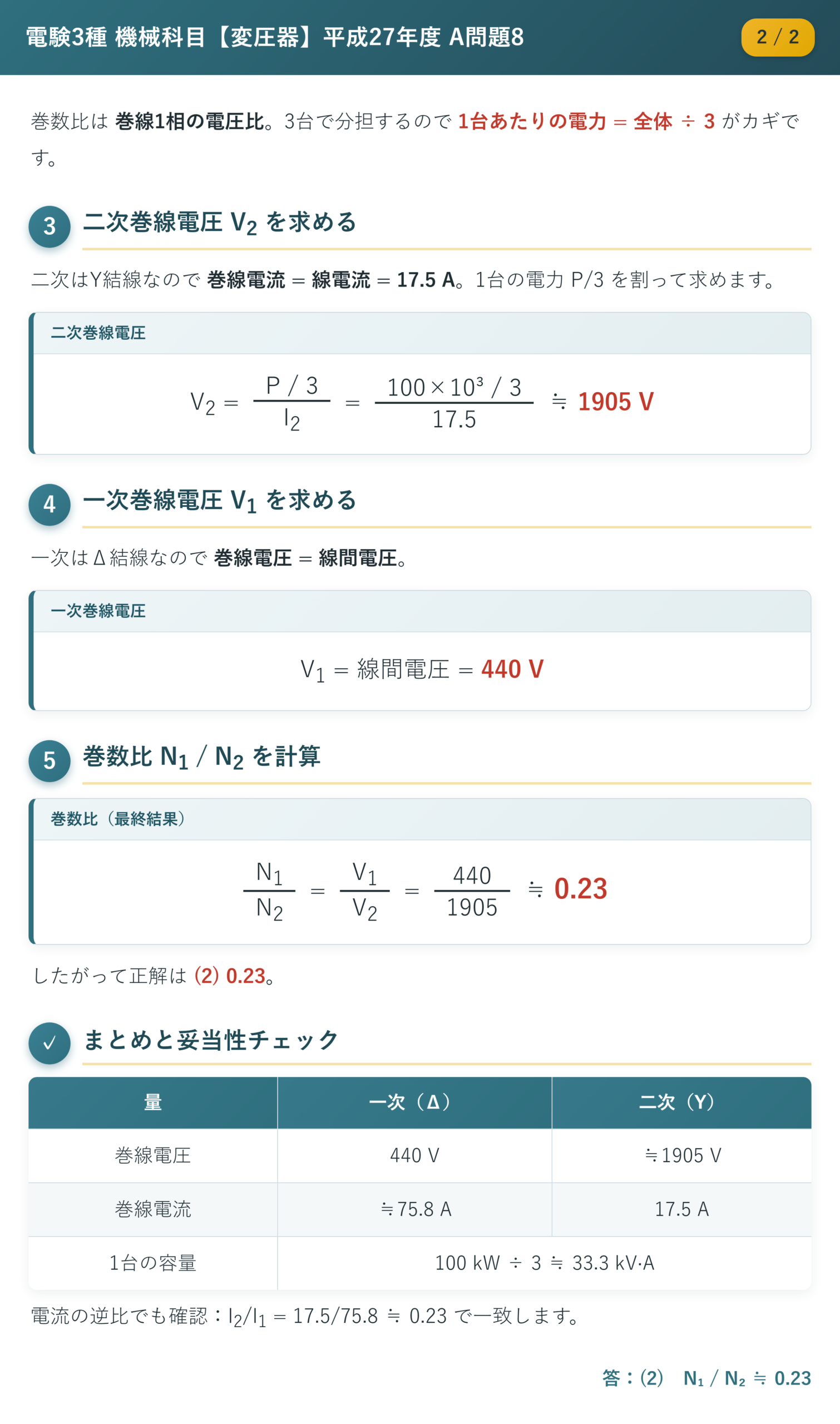 平成27年度 A問題8 解説2/2 巻数比の計算とまとめ