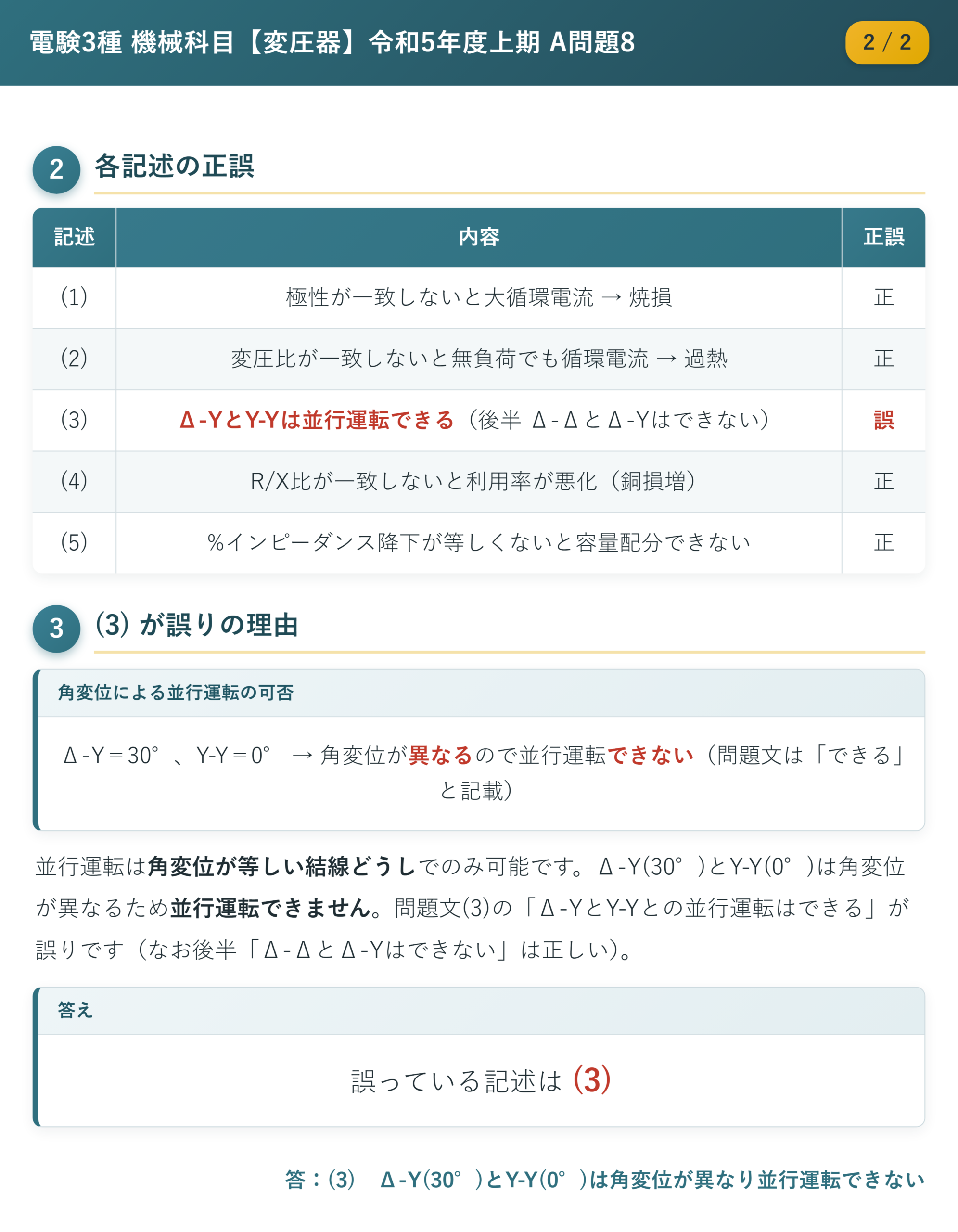 令和5年度上期 A問題8 解説2/2 各記述の正誤と(3)が誤りの理由