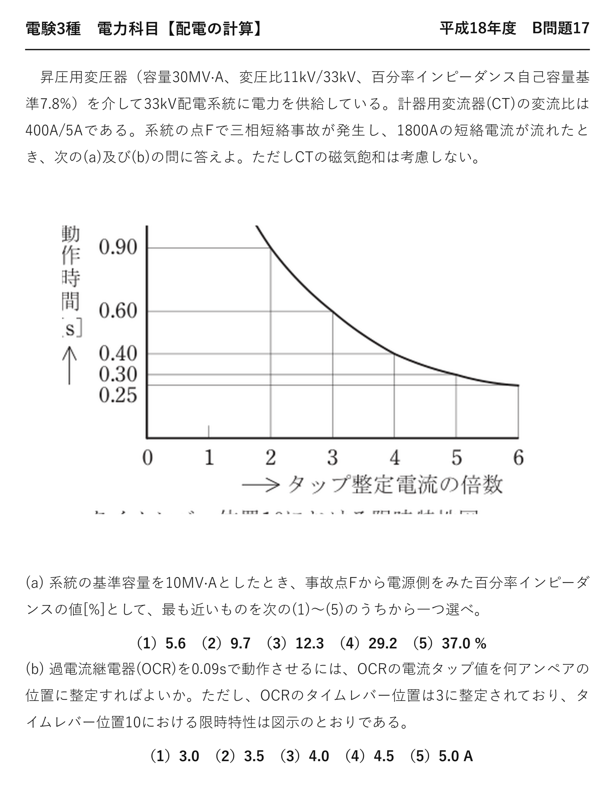 電験3種 電力科目 配電 平成18年度 B問題17 問題文
