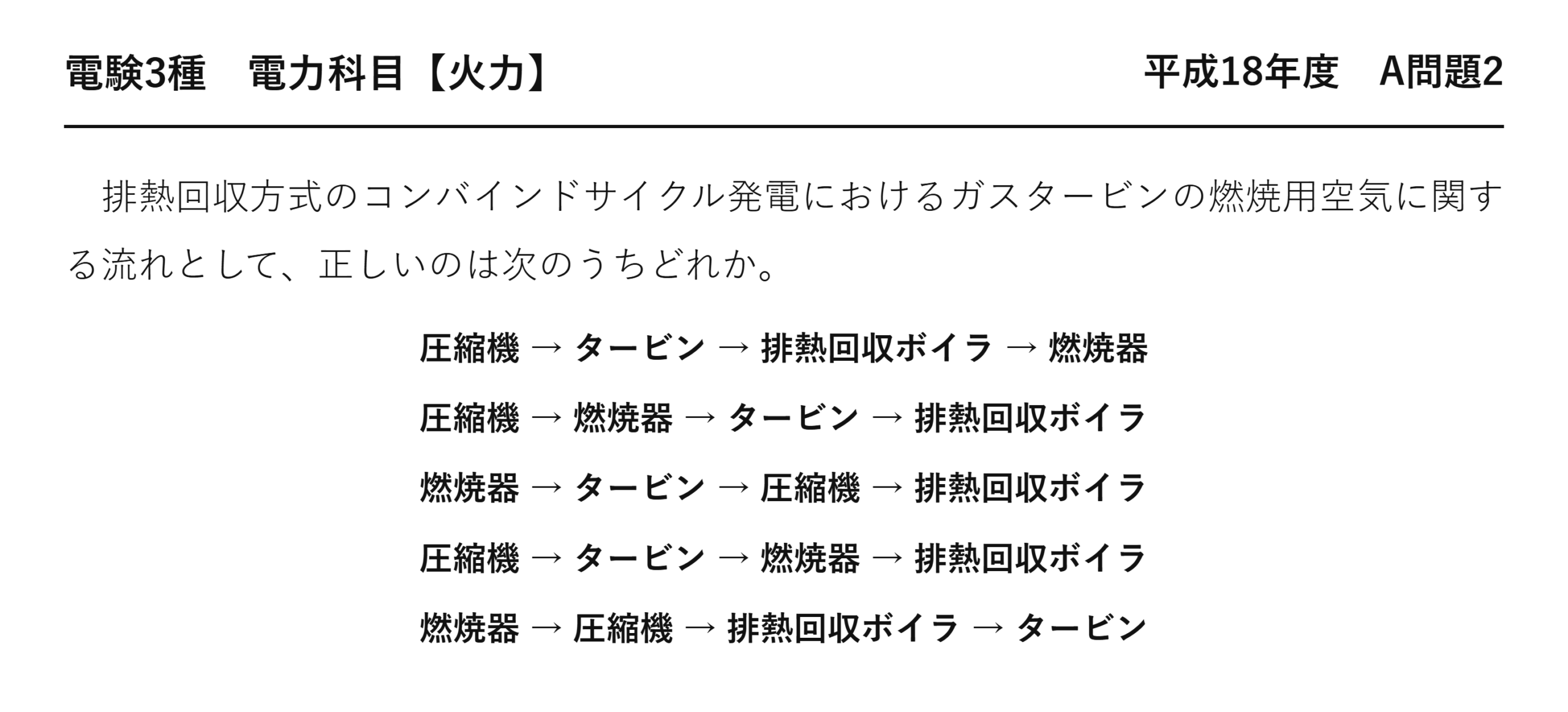 電験3種 電力科目 火力 平成18年度 A問題2 問題文