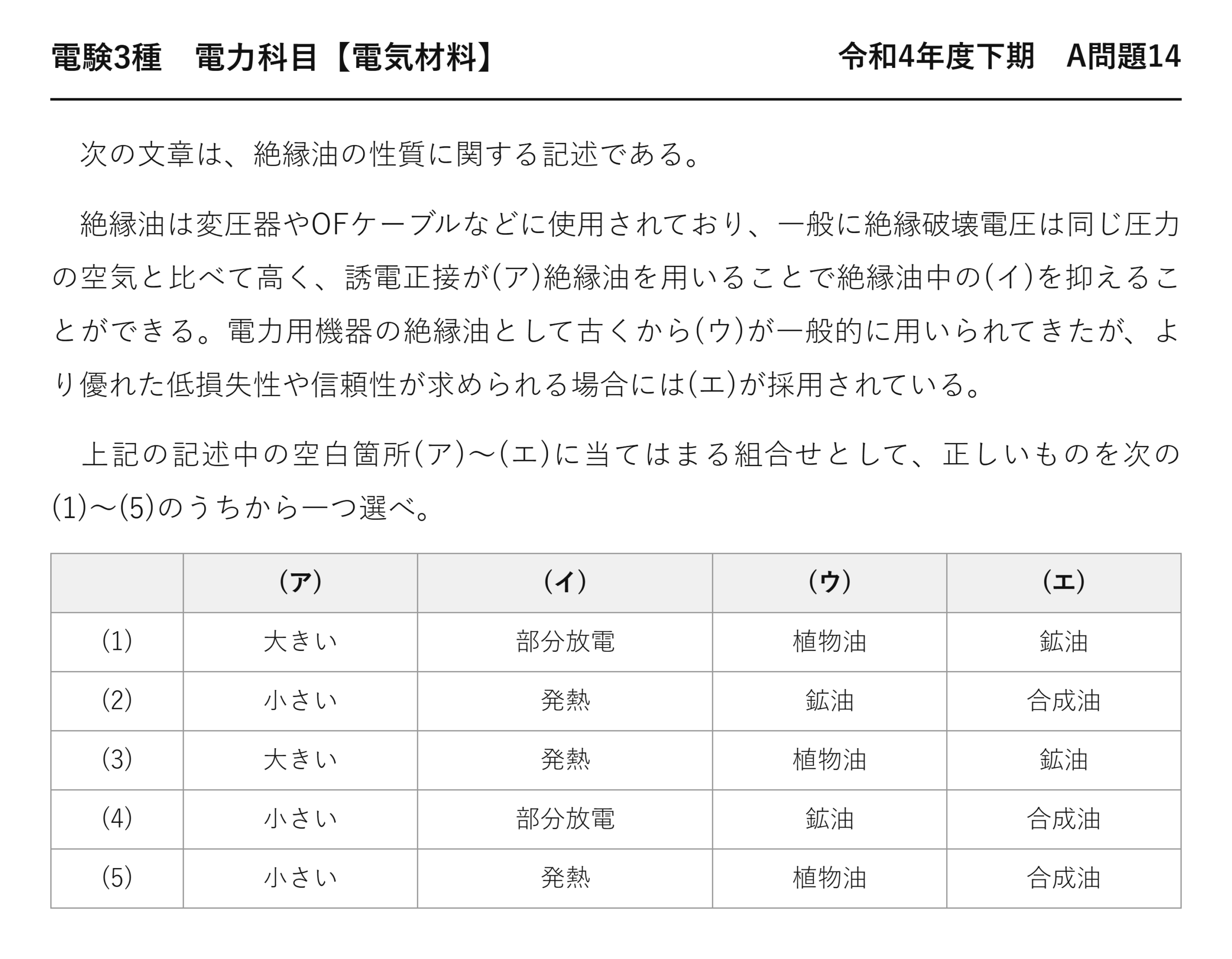 電験3種 電力科目 配電 令和4年度下期 A問題14 問題文