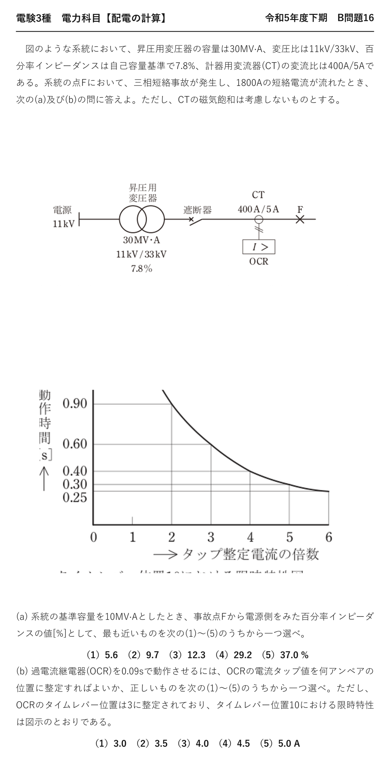 電験3種 電力科目 配電 令和5年度下期 B問題16 問題文