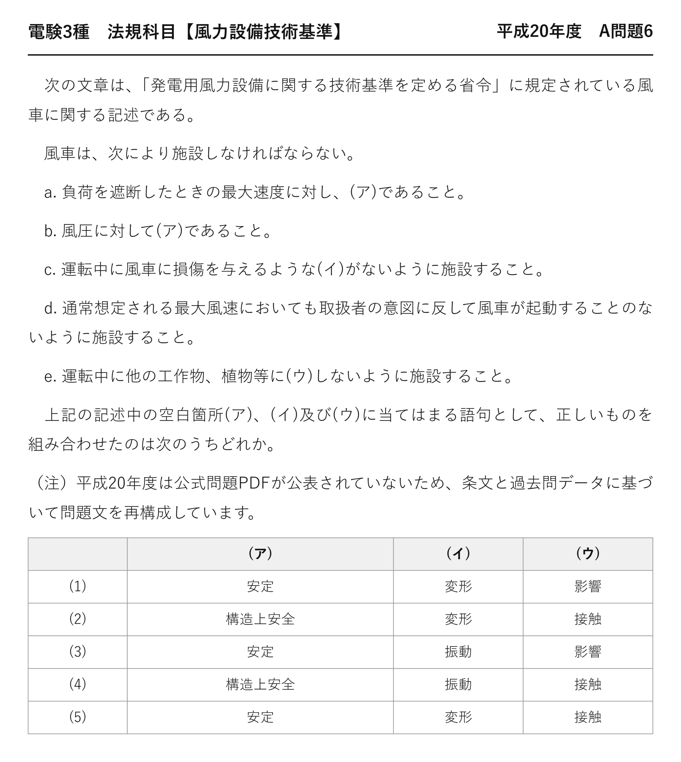 電験3種 法規科目 配電 平成20年度 A問題6 問題文