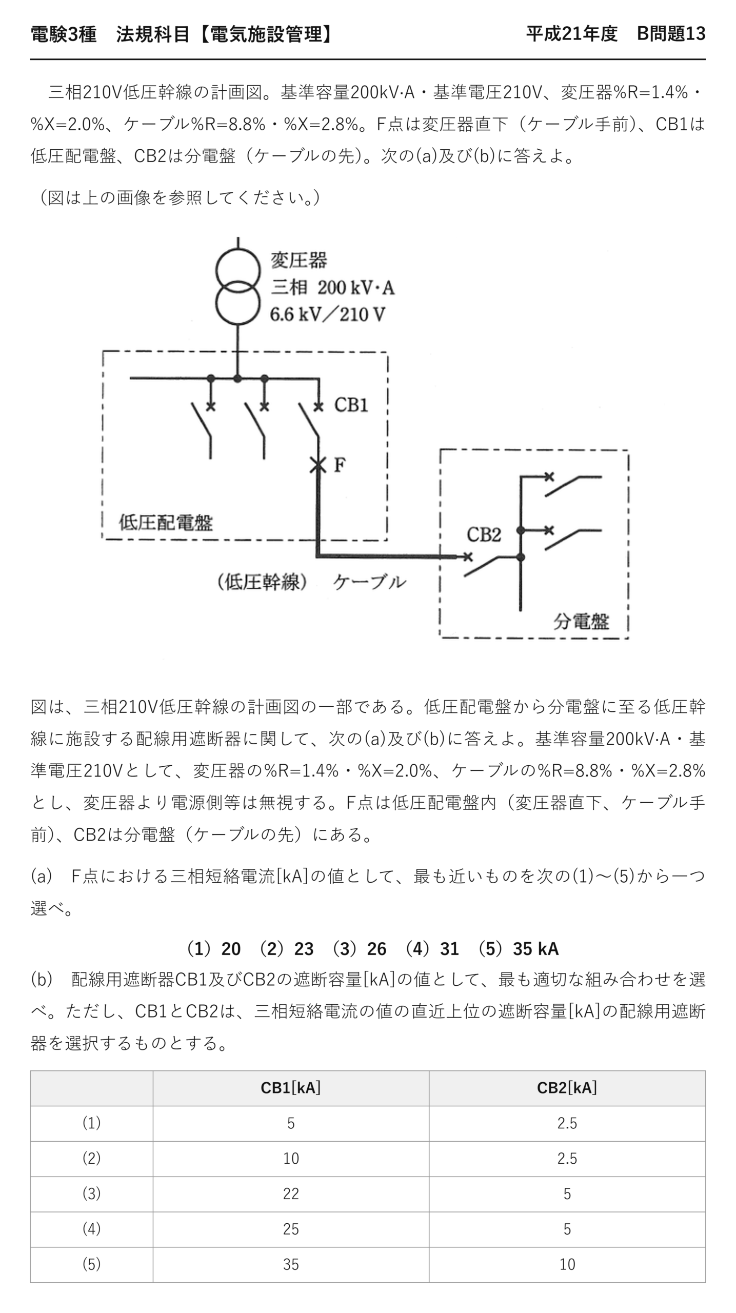 電験3種 法規科目 配電 平成21年度 B問題13 問題文