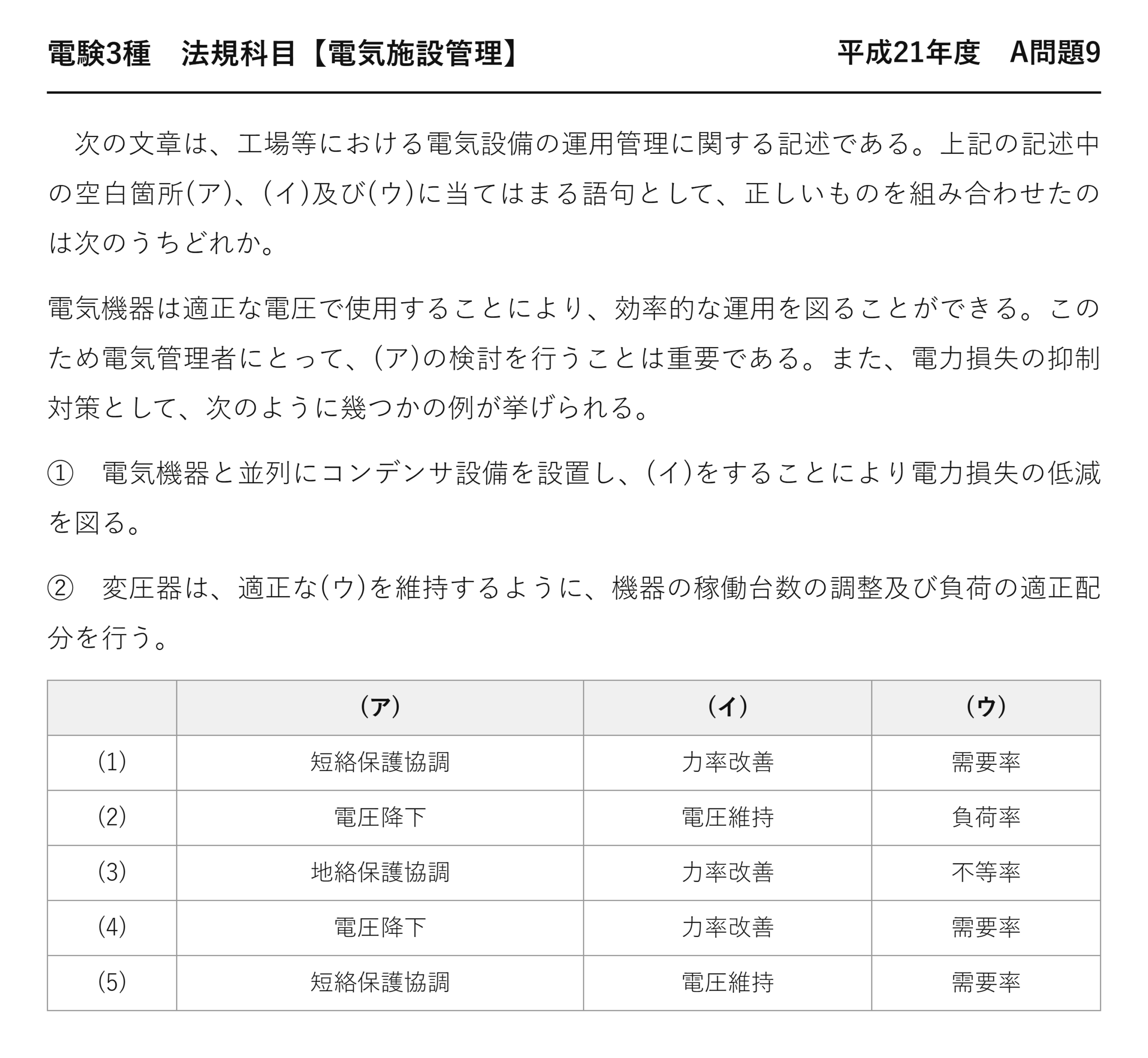 電験3種 法規科目 配電 平成21年度 A問題9 問題文