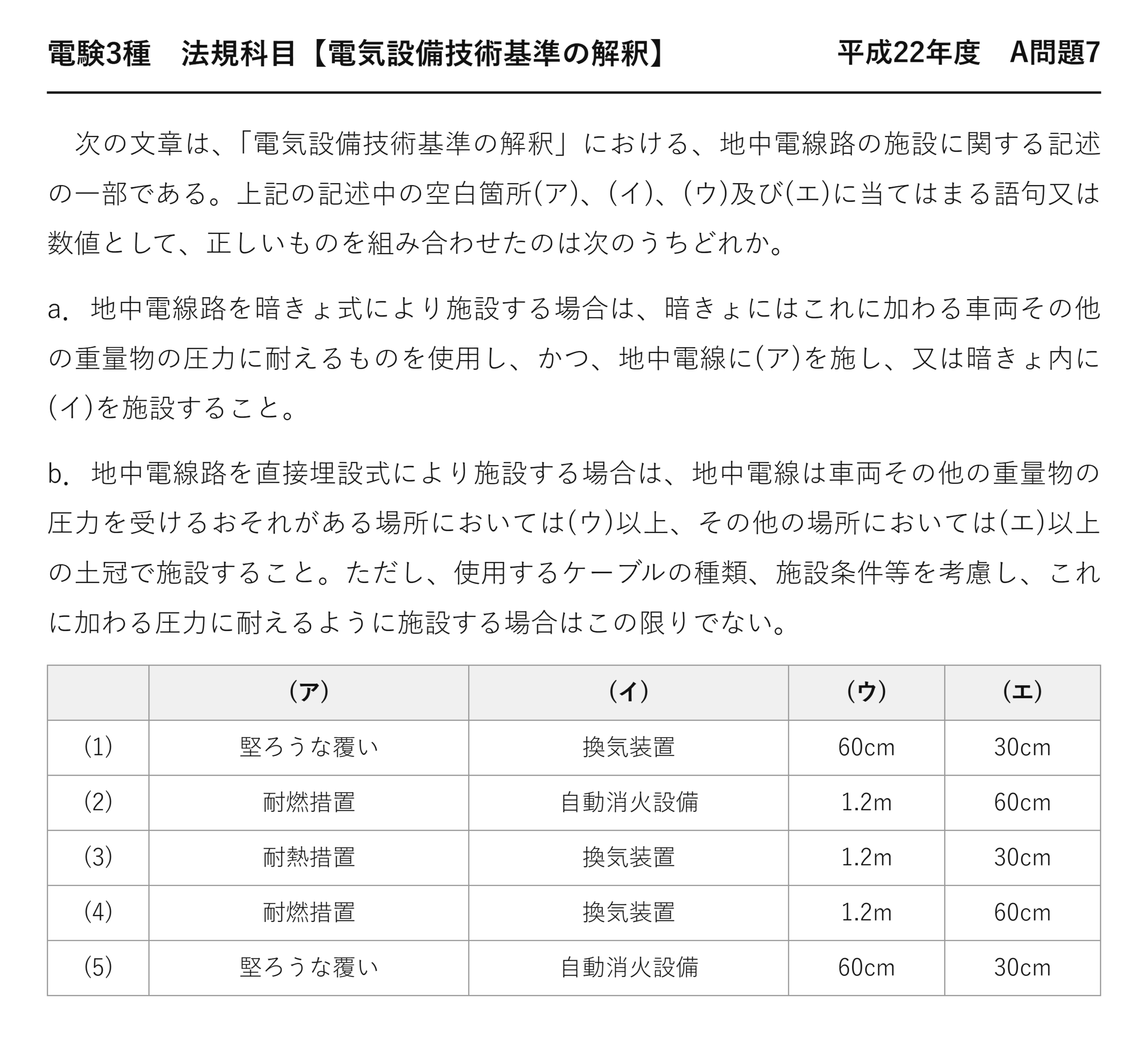 電験3種 法規科目 配電 平成22年度 A問題7 問題文