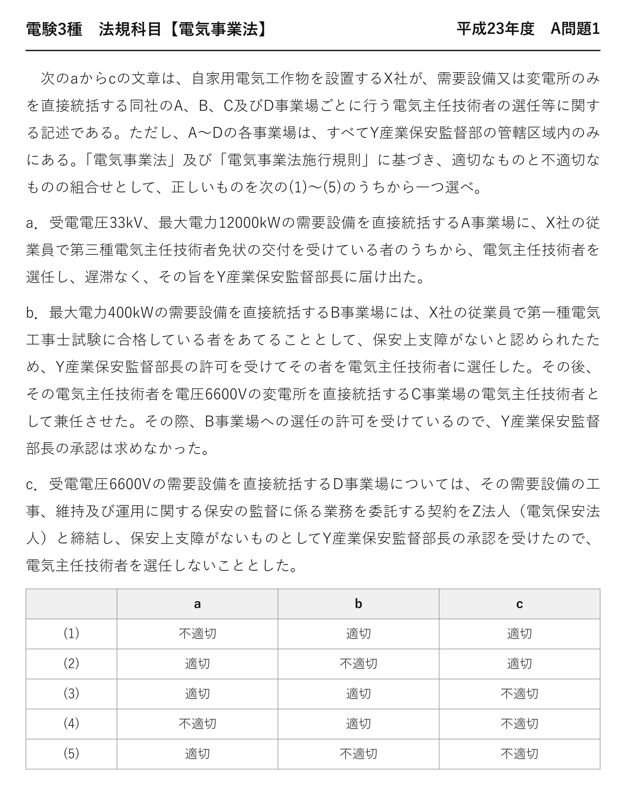 電験3種 法規科目 配電 平成23年度 A問題1 問題文