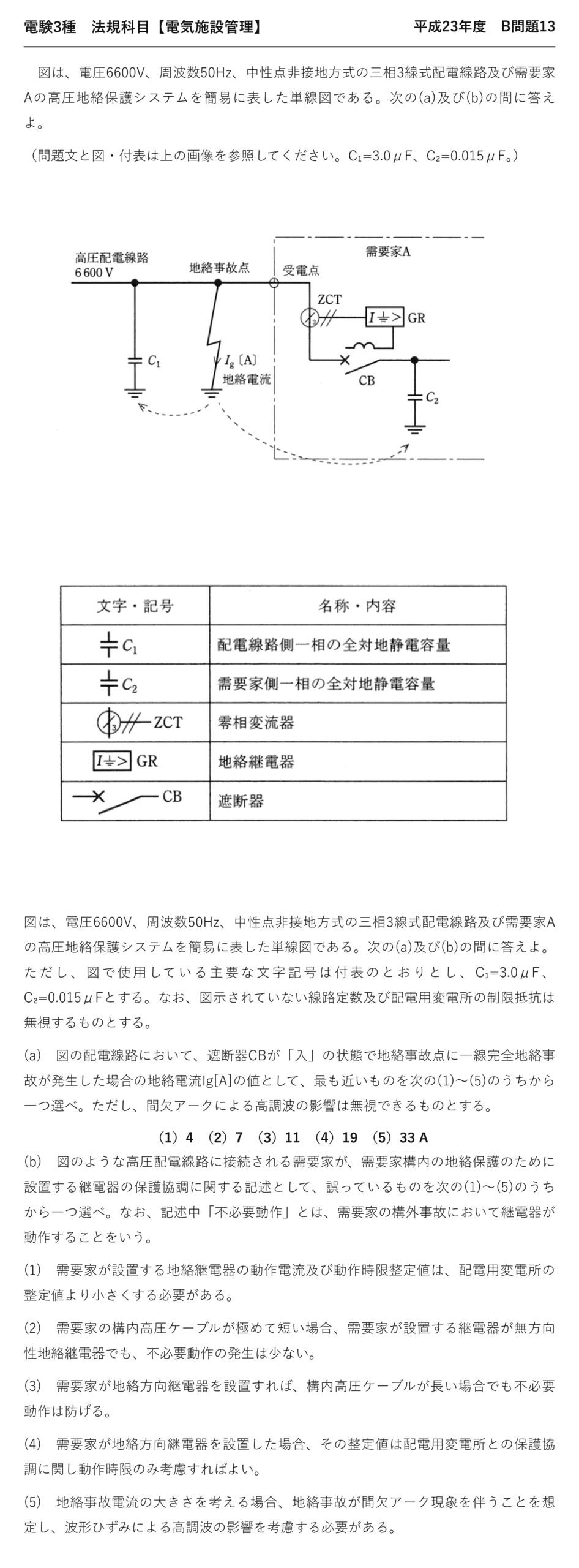 電験3種 法規科目 配電 平成23年度 B問題13 問題文