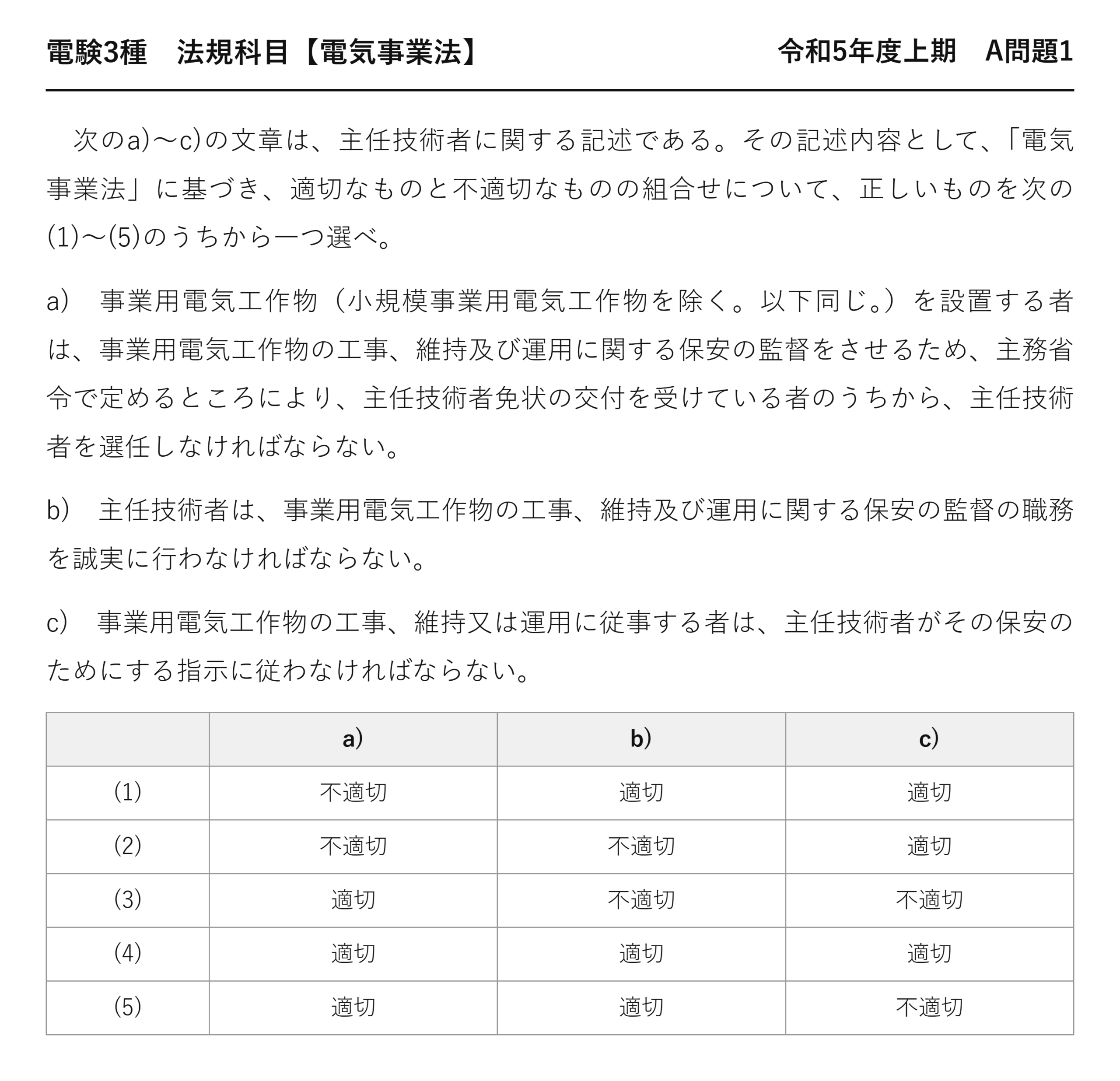 電験3種 法規科目 配電 令和5年度上期 A問題1 問題文