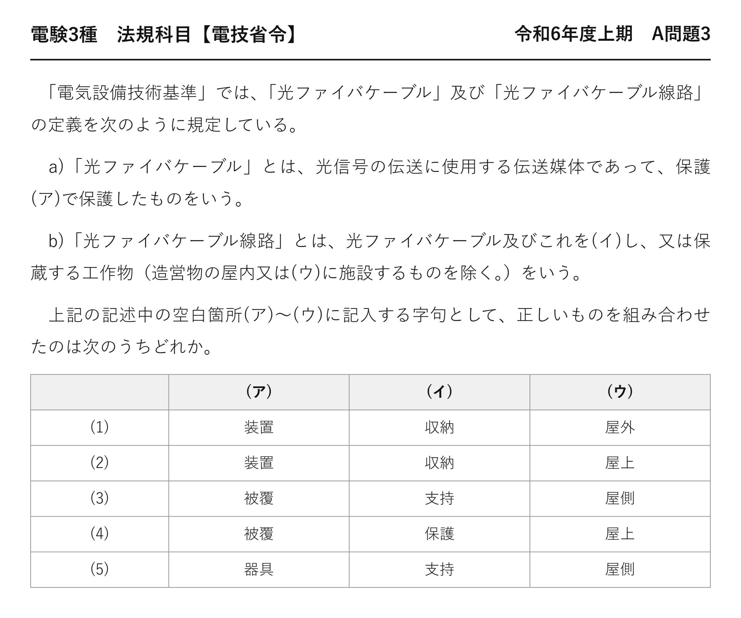 電験3種 法規科目 配電 令和6年度上期 A問題3 問題文