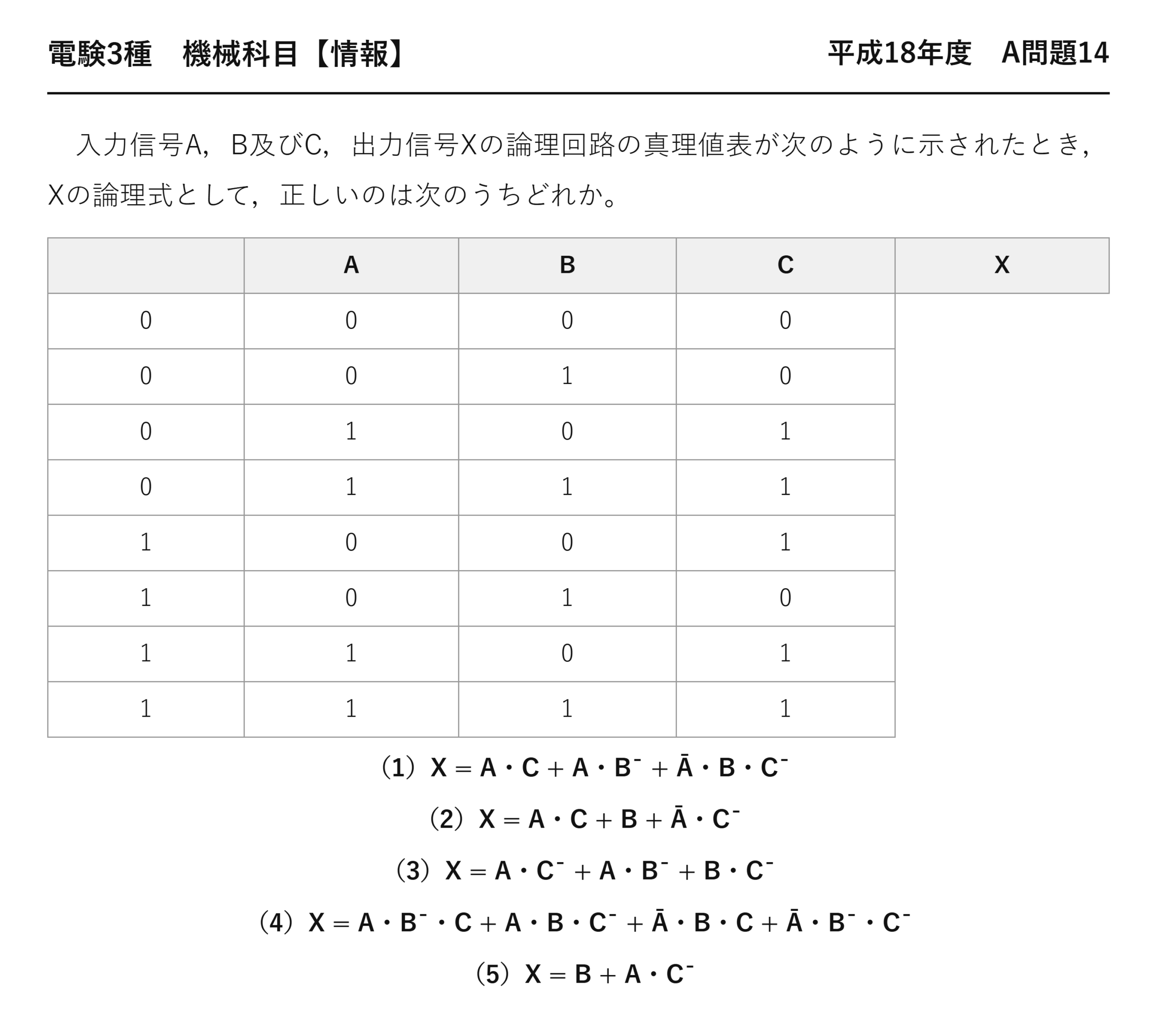 電験3種 機械科目 情報 平成18年度 A問題14 問題文