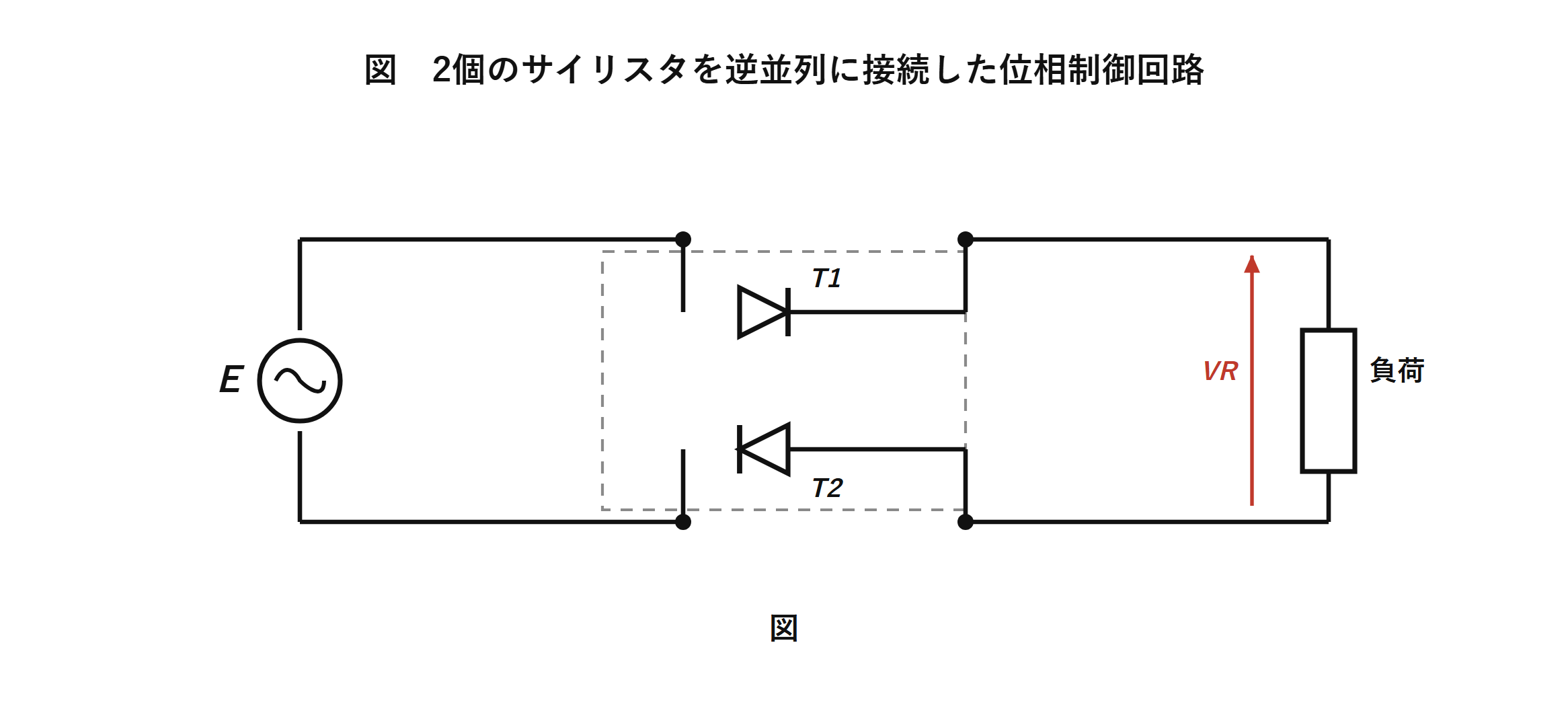 図　サイリスタ2個を逆並列接続した位相制御回路