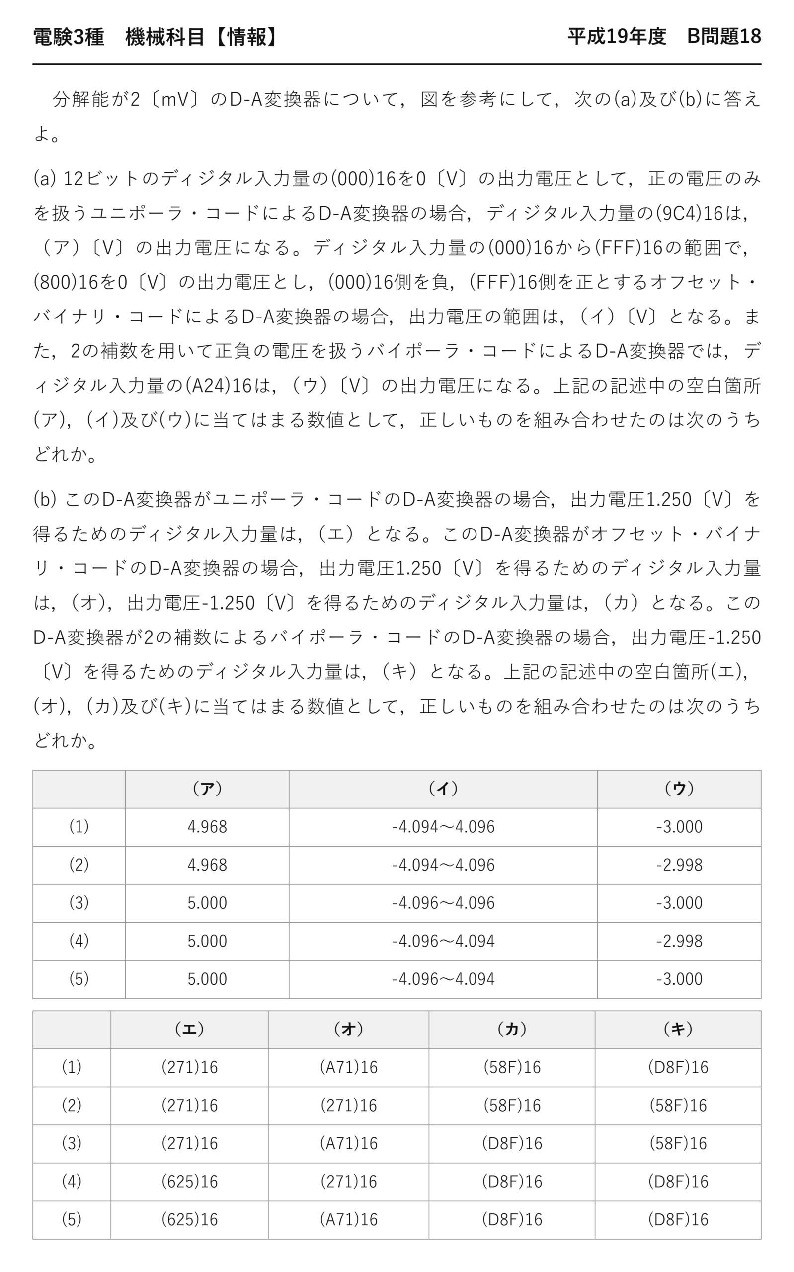 電験3種 機械科目 情報 平成19年度 B問題18 問題文