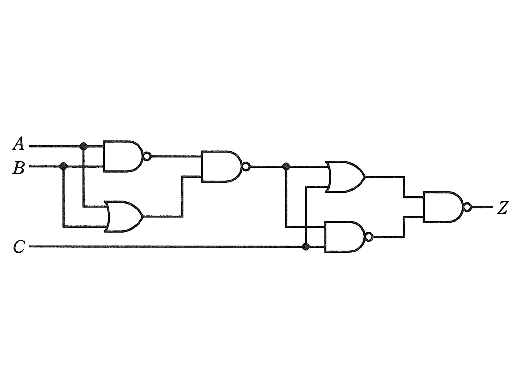 図　NAND・ORゲート混成の論理回路（問題図）