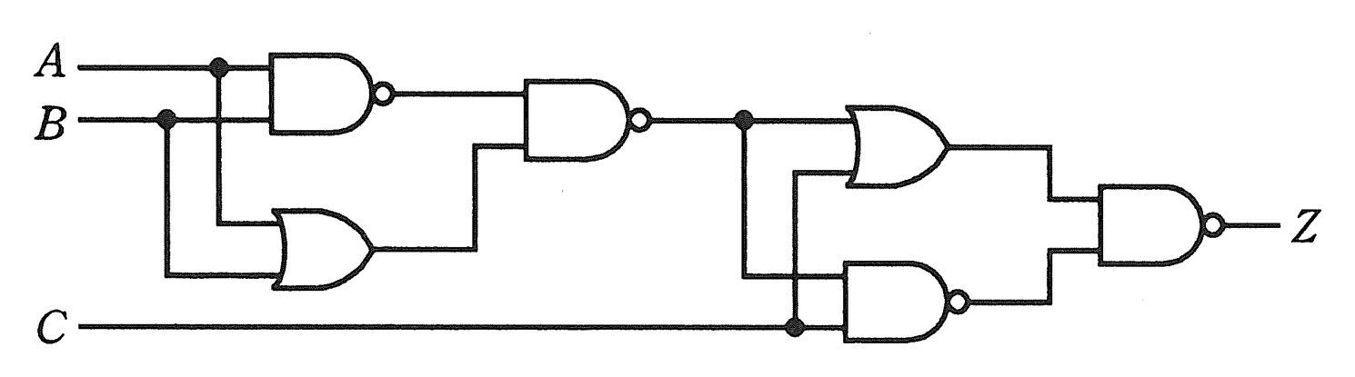 図　NAND・ORゲート混成の論理回路（問題図）
