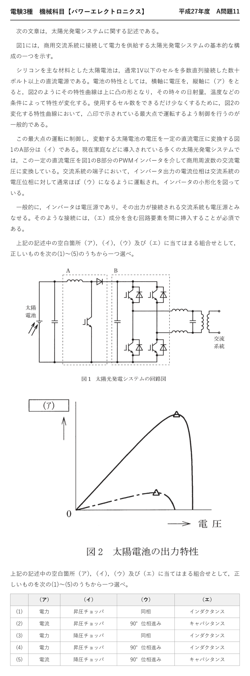電験3種 機械科目 パワーエレクトロニクス 平成27年度 A問題11 問題文