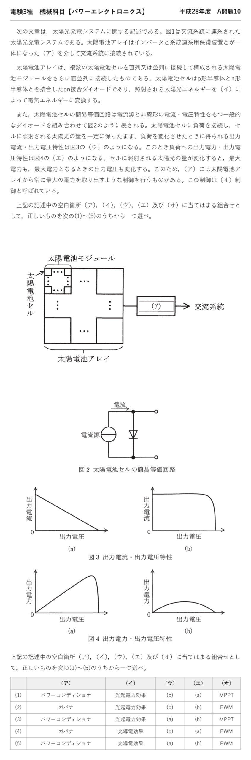 電験3種 機械科目 パワーエレクトロニクス 平成28年度 A問題10 問題文