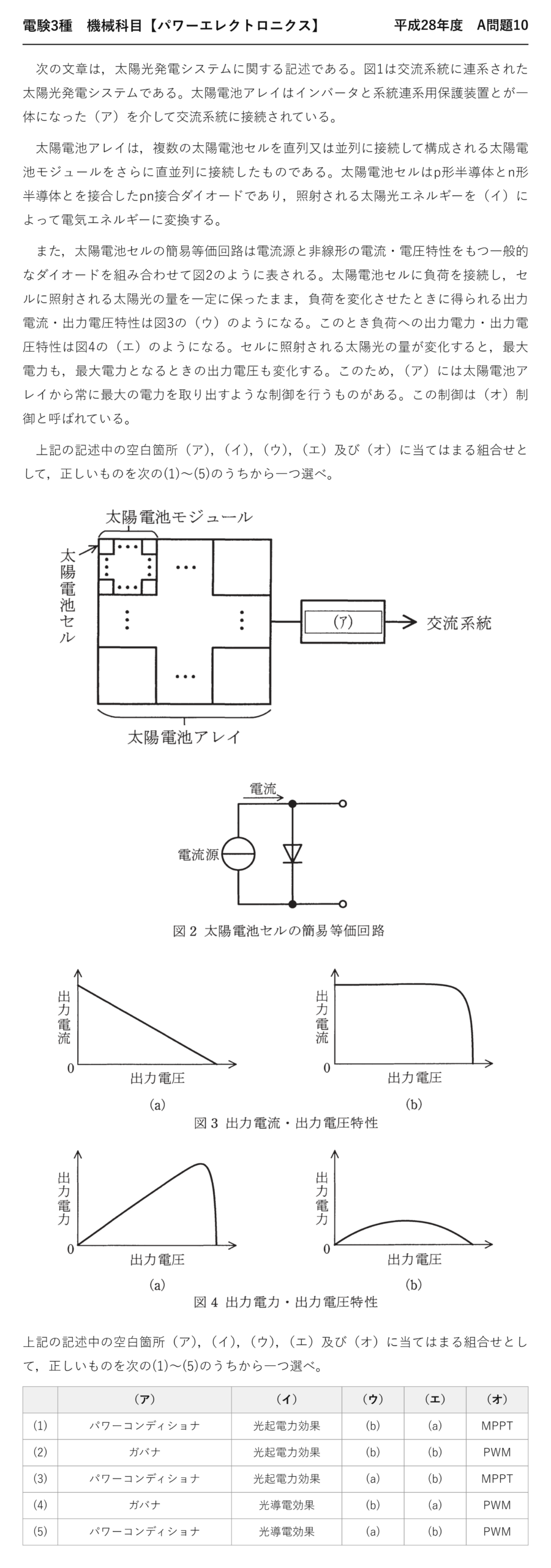 電験3種 機械科目 パワーエレクトロニクス 平成28年度 A問題10 問題文