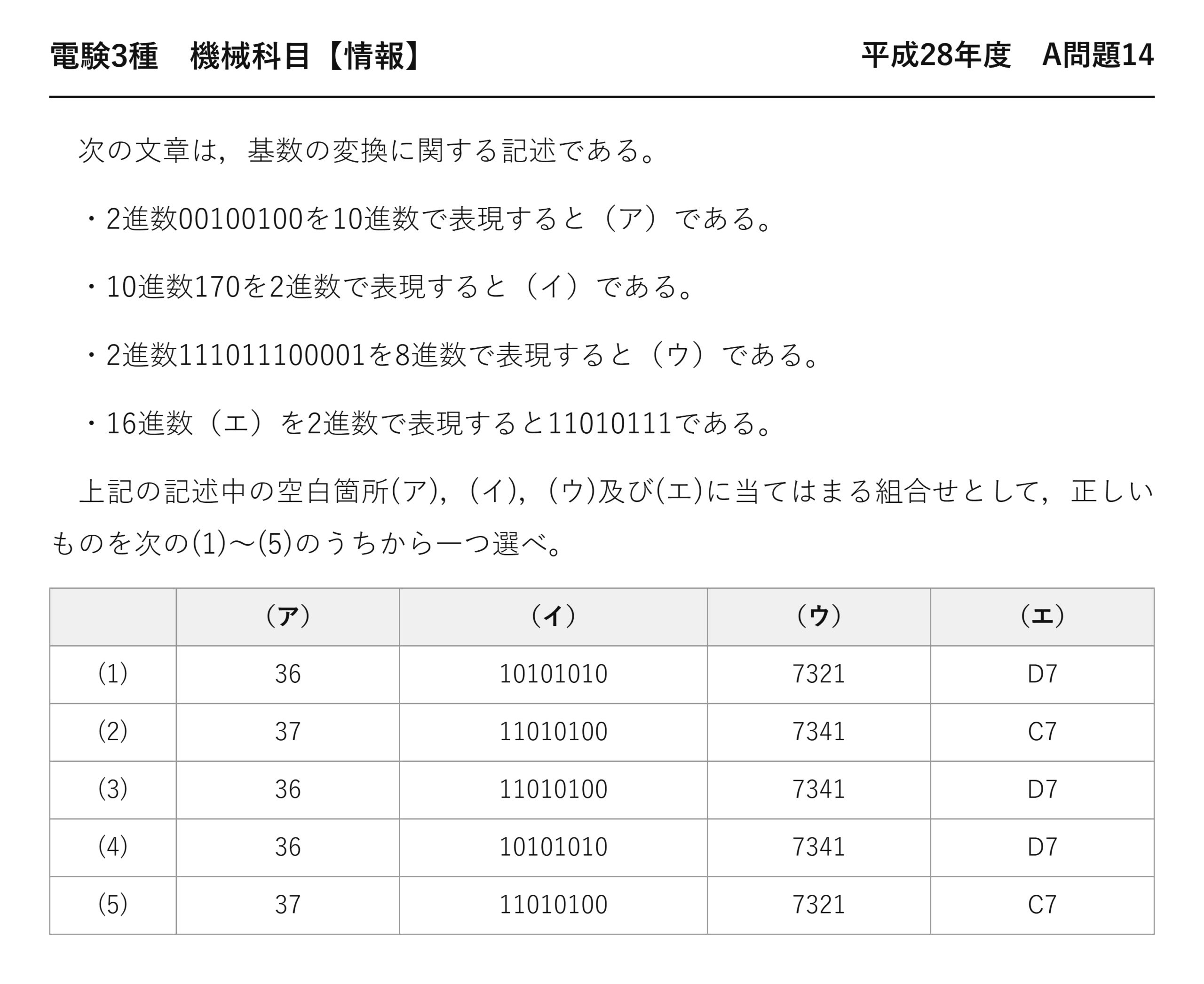 電験3種 機械科目 情報 平成28年度 A問題14 問題文