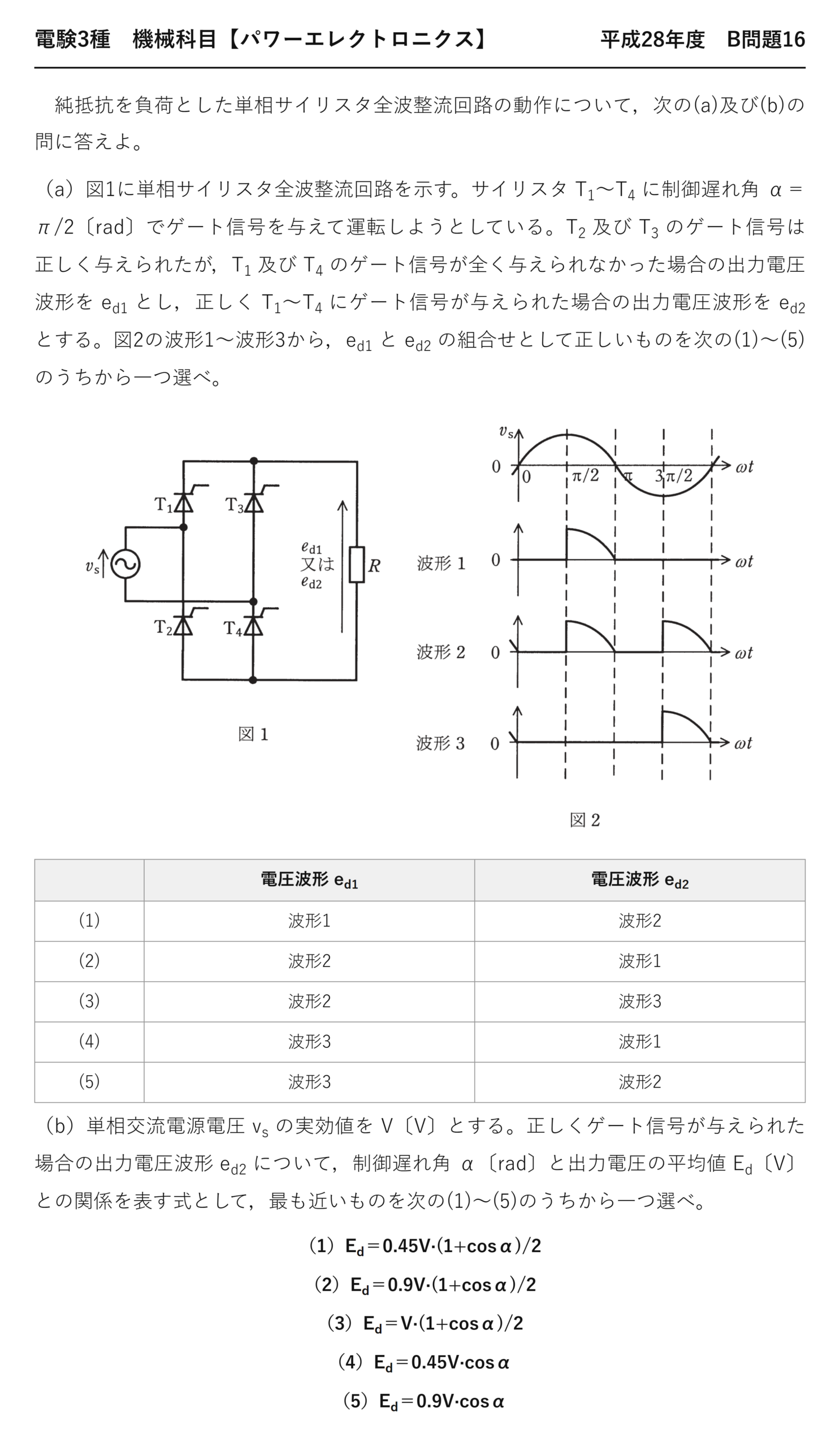 電験3種 機械科目 パワーエレクトロニクス 平成28年度 B問題16 問題文