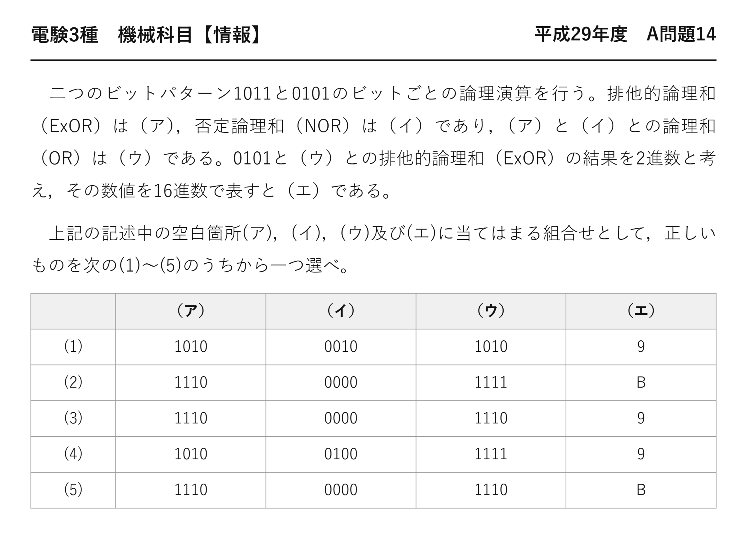 電験3種 機械科目 情報 平成29年度 A問題14 問題文