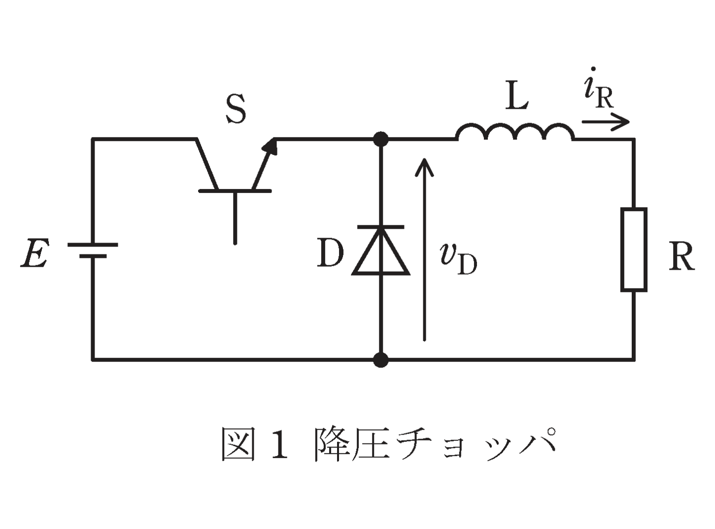 図1 降圧チョッパ回路と図2〜図5 動作波形・電流経路(A)〜(C)