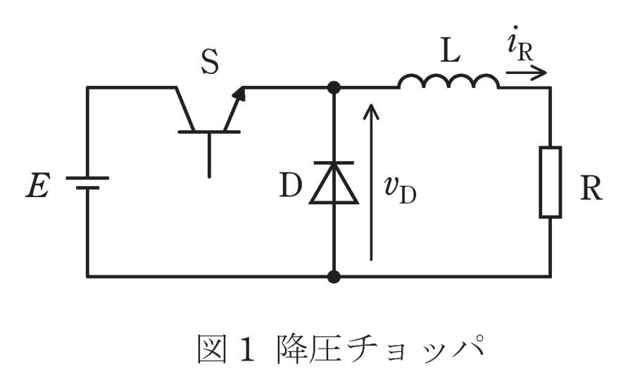 図1 降圧チョッパ回路と図2〜図5 動作波形・電流経路(A)〜(C)