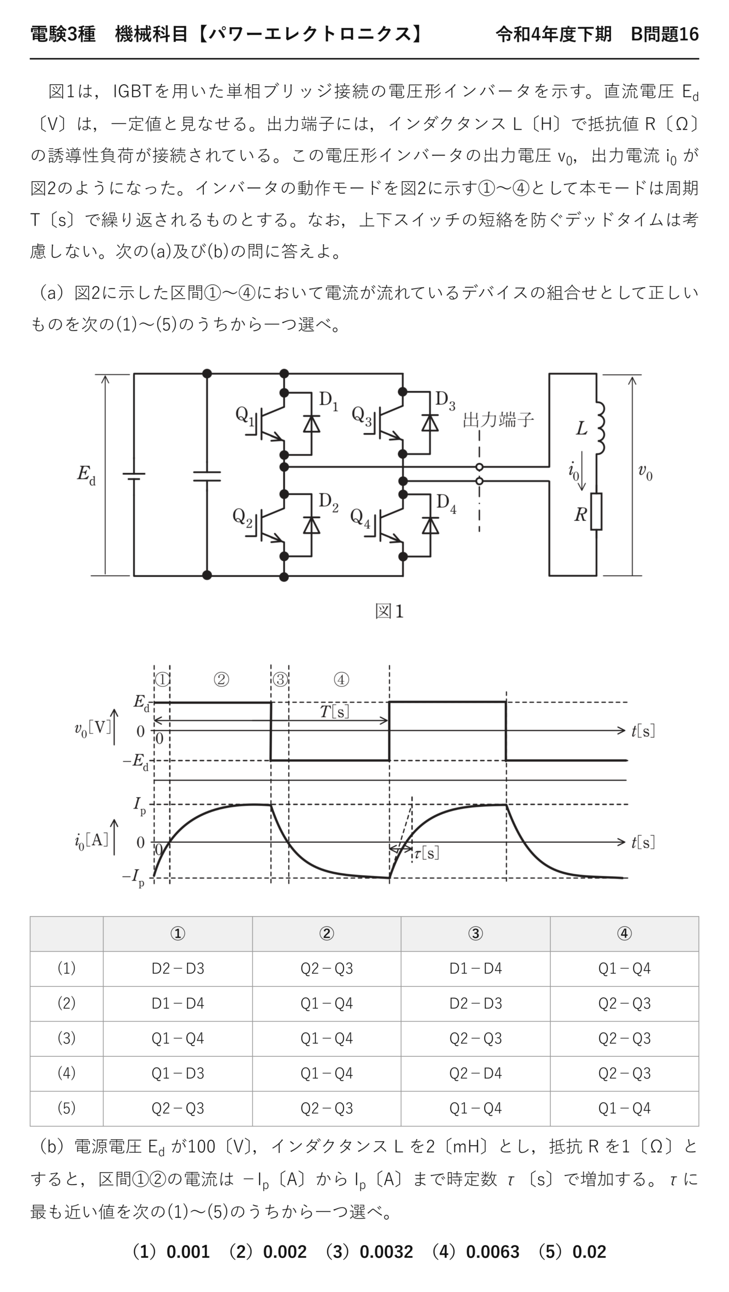 電験3種 機械科目 パワーエレクトロニクス 令和4年度下期 B問題16 問題文