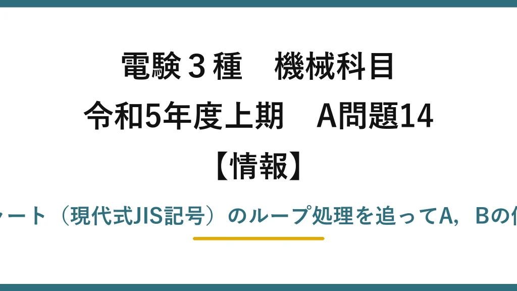 電験3種 機械科目【情報】令和5年度上期 A問題14 フローチャート（現代式JIS記号）のループ処理を追ってA，Bの値を求める