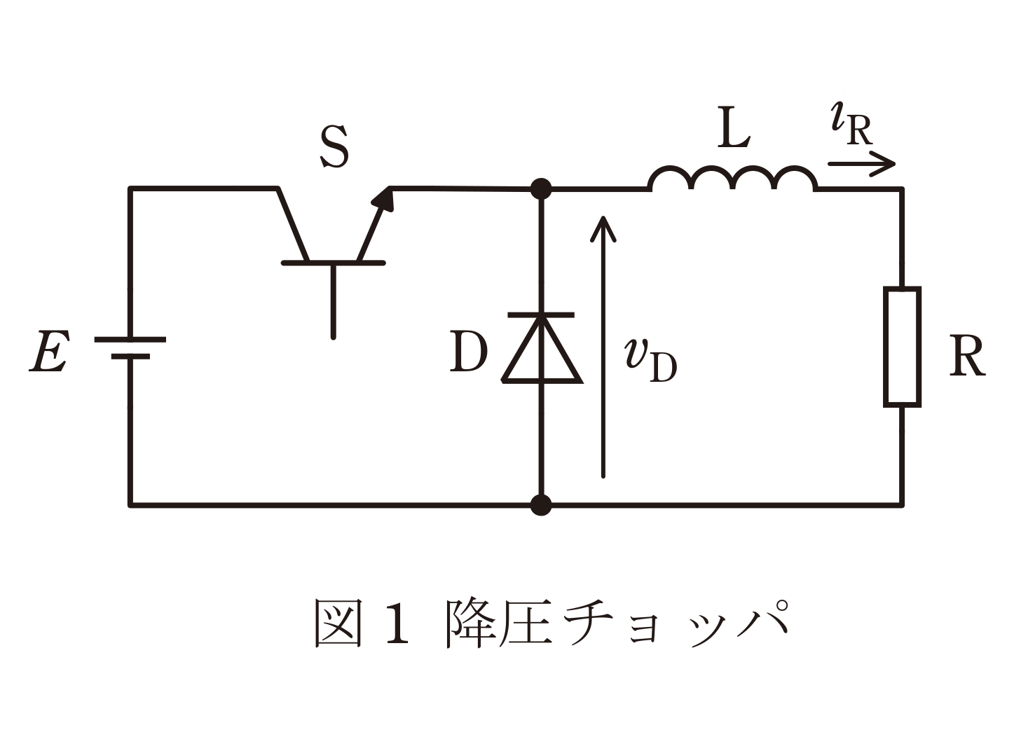 図1 降圧チョッパ回路と図2〜図5 動作波形・電流経路(A)〜(C)