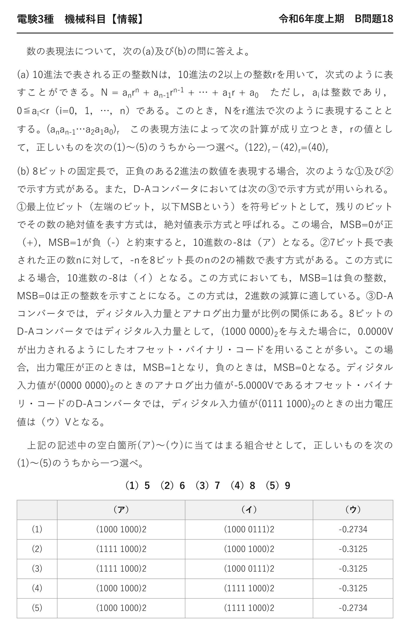 電験3種 機械科目 情報 令和6年度上期 B問題18 問題文