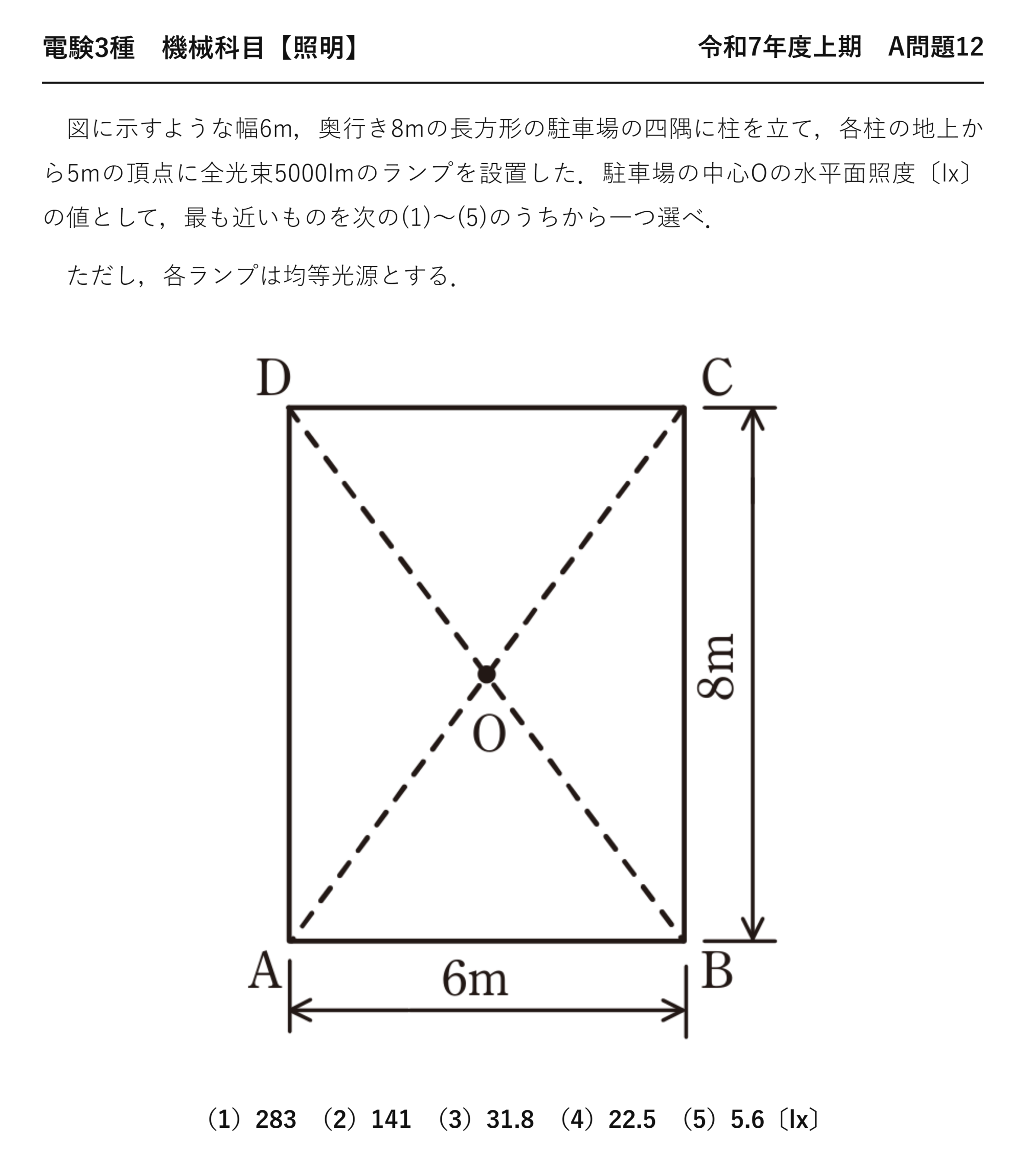 電験3種 機械科目 照明 令和7年度上期 A問題12 問題文