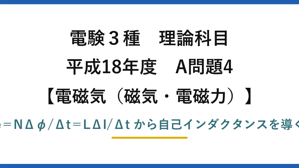 電験3種 理論科目【電磁気（磁気・電磁力）】平成18年度 A問題4 e＝NΔφ/Δt＝LΔI/Δt から自己インダクタンスを導く