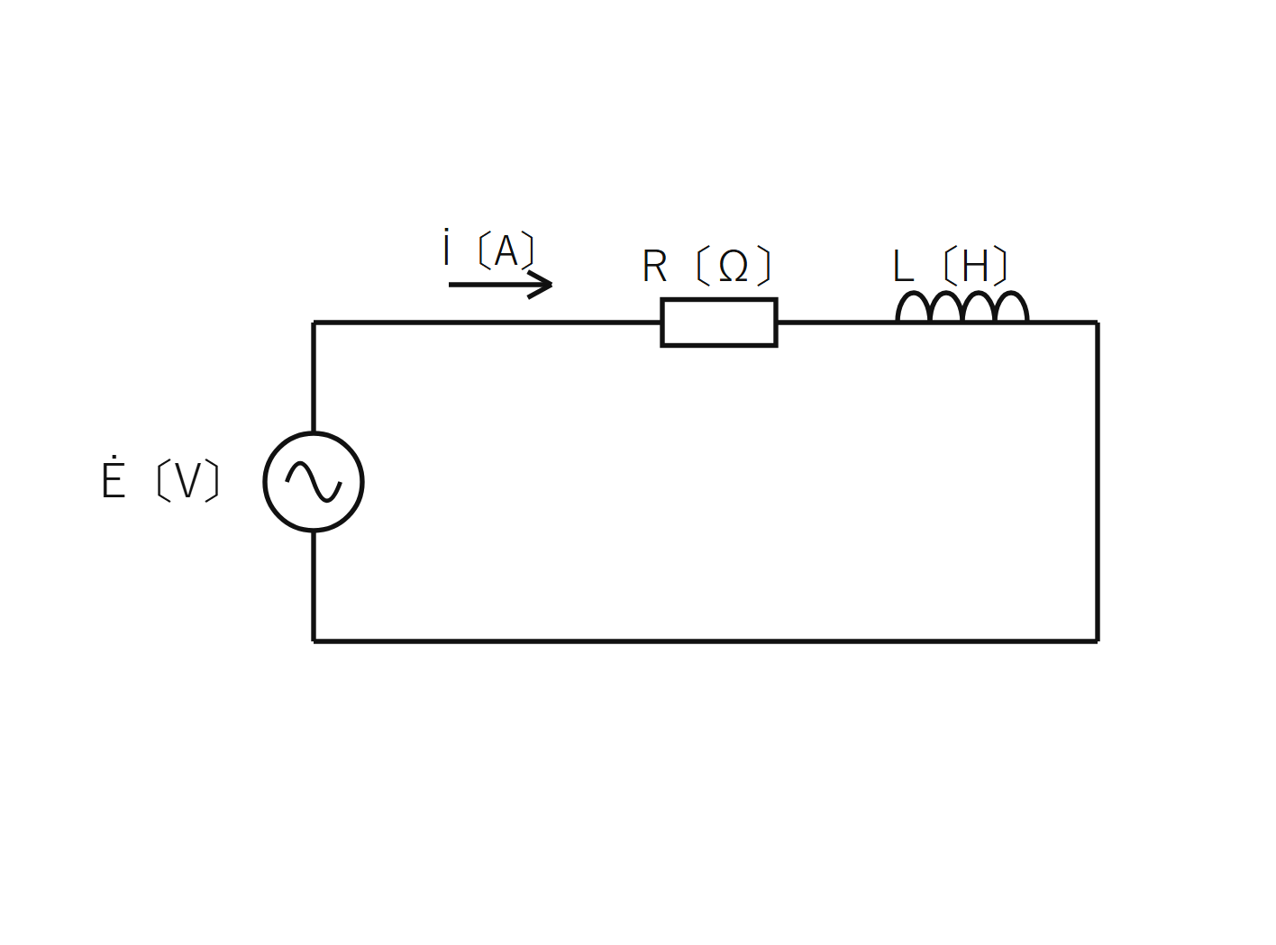 図　Ė電源とR・Lの直列回路（問題図・自作）